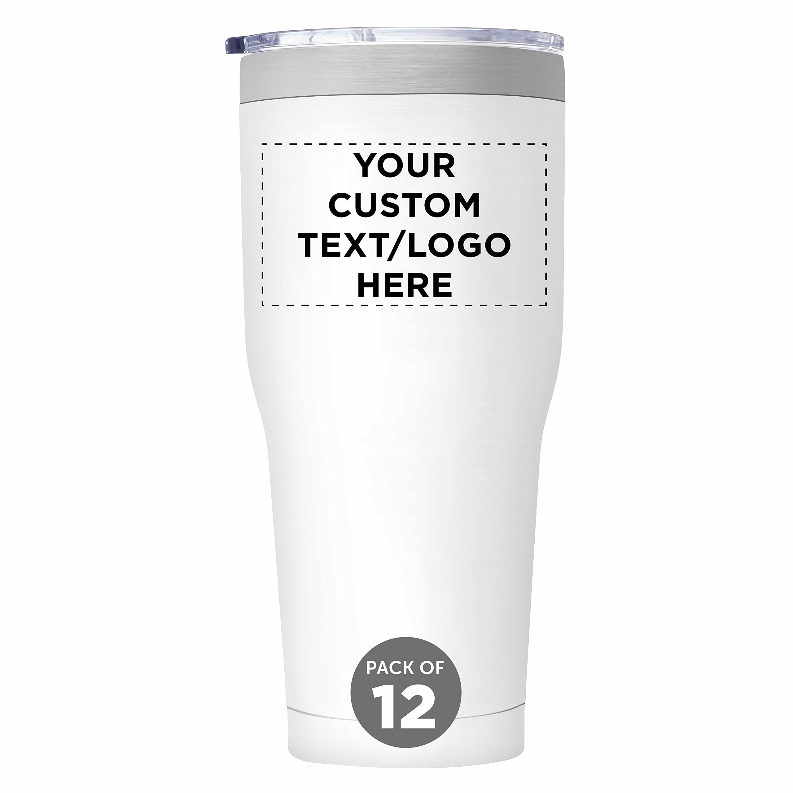 Custom 30 oz Big League Travel Tumblers - Set of 12 Insulated Stainless Steel Cups with Personalization - Double Wall Vacuum Insulation for Hot Coffee, Cold Drinks & Beverages - Bulk Pack for Team Sports, Office Gifts & Outdoor Adventures - White
