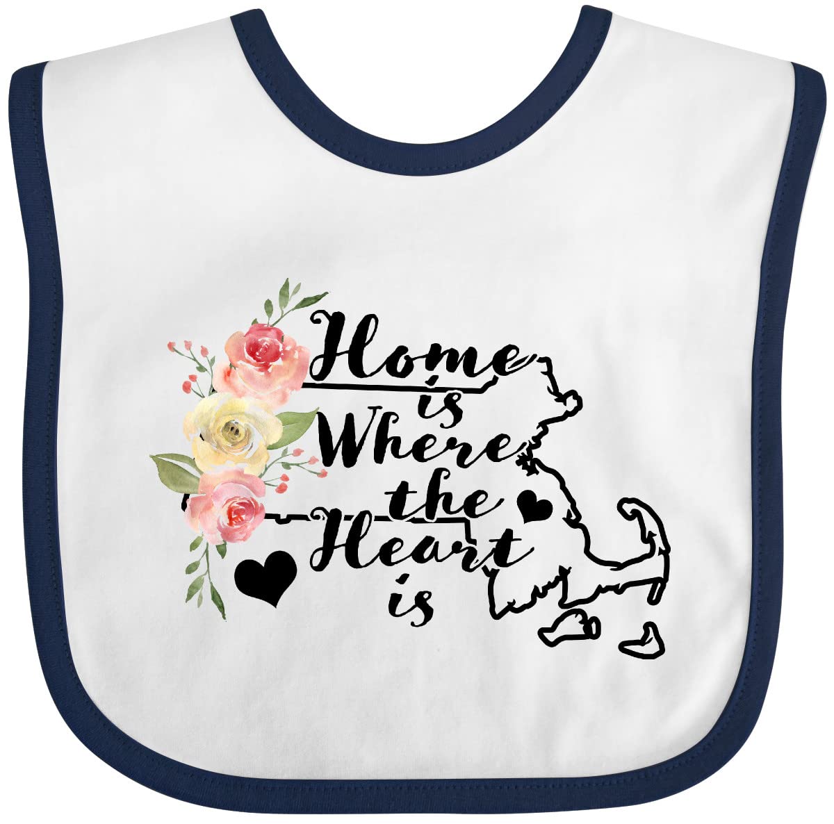 Inktastic Massachusetts Home Is Where the Heart Is Watercolor Baby Bib - Soft Cotton Drool Bib for Newborns & Infants - Perfect Baby Shower Gift for Parents in MA