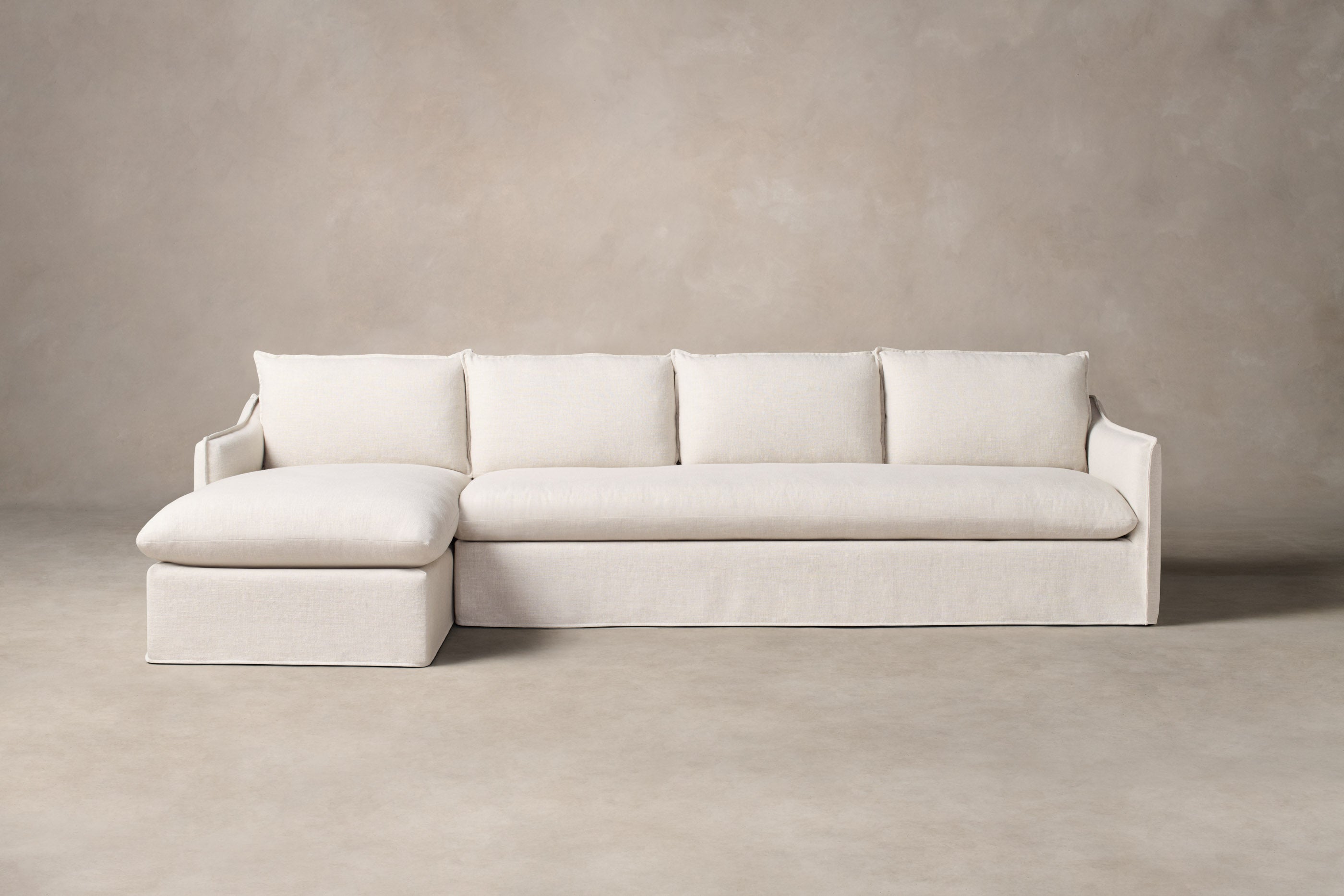 Dune Sectional Sofa - Performance Linen Weave Fabric in Pure White | Modern Living Room Furniture for Home & Office