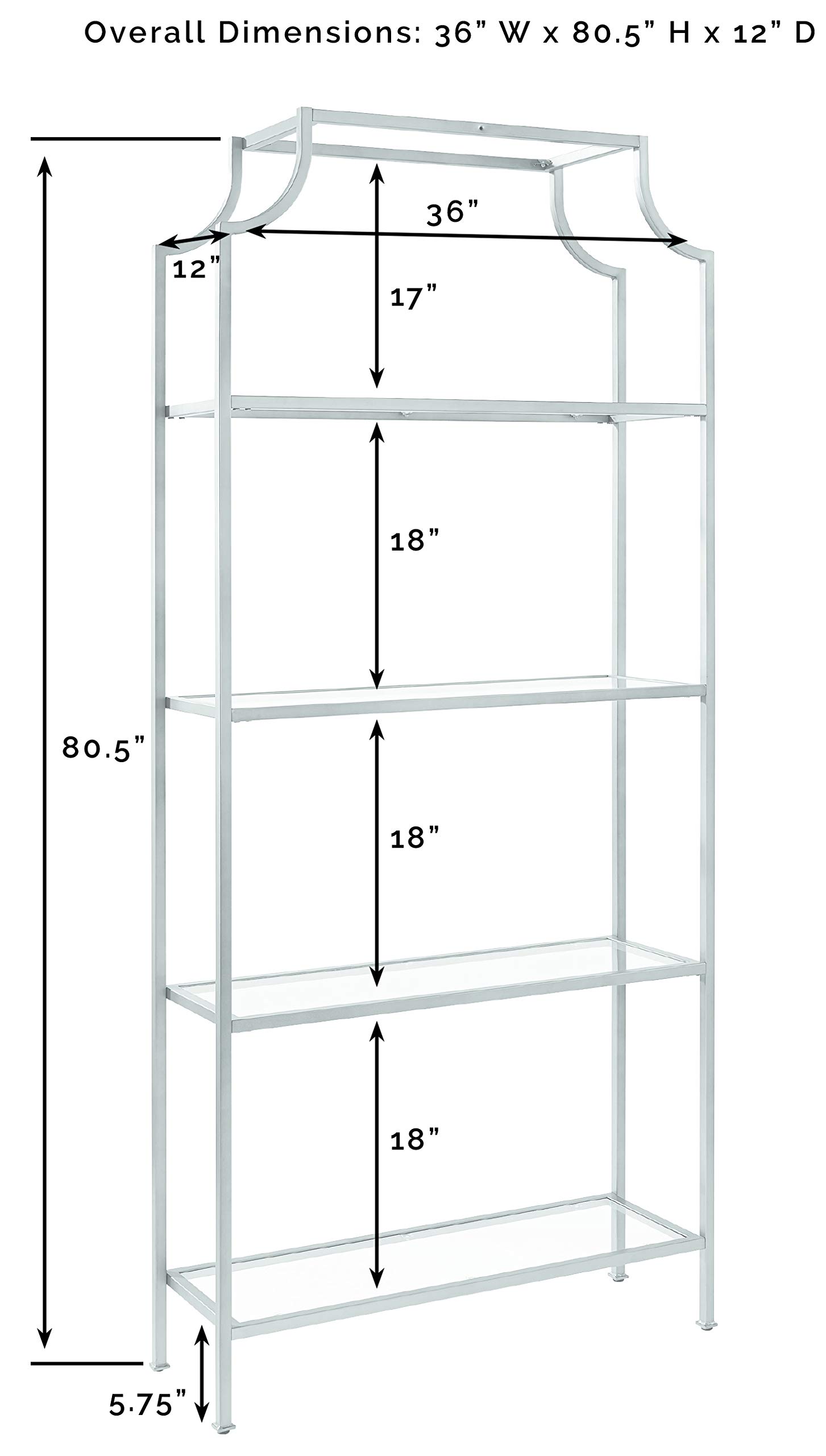 Crosley Furniture Aimee Bookshelf - Gold & Glass Bookcase with 5 Shelves for Home & Office Storage - Perfect for Living Room, Bedroom, or Study Organization