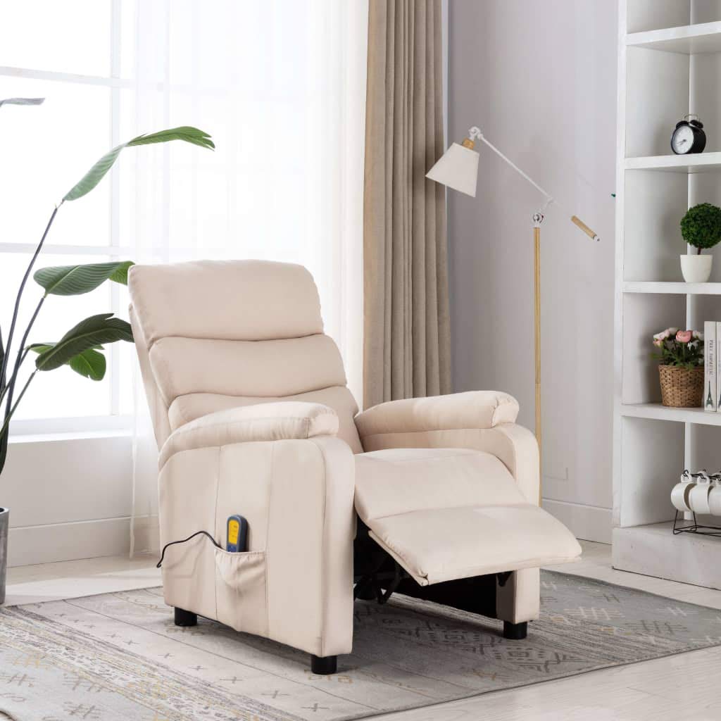 Premium Electric Massage Recliner Chair with Heating & Vibration - Cream Fabric Ergonomic Lounge Chaise for Living Room, Bedroom & Home Theater Relaxation