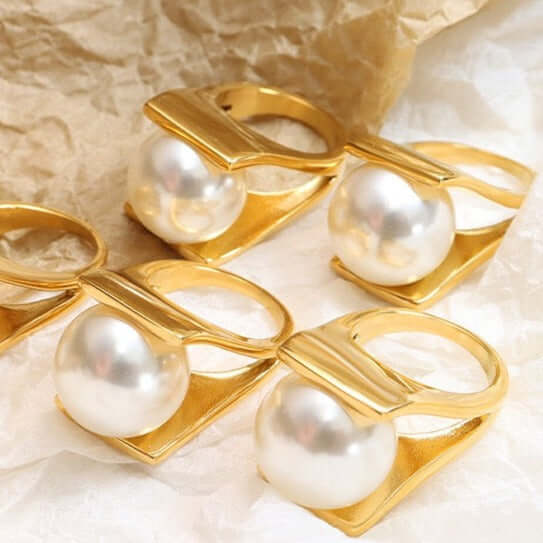 18K Gold Y-Shaped Pearl Cocktail Ring - Elegant Statement Jewelry for Women | Perfect for Parties, Weddings & Special Occasions