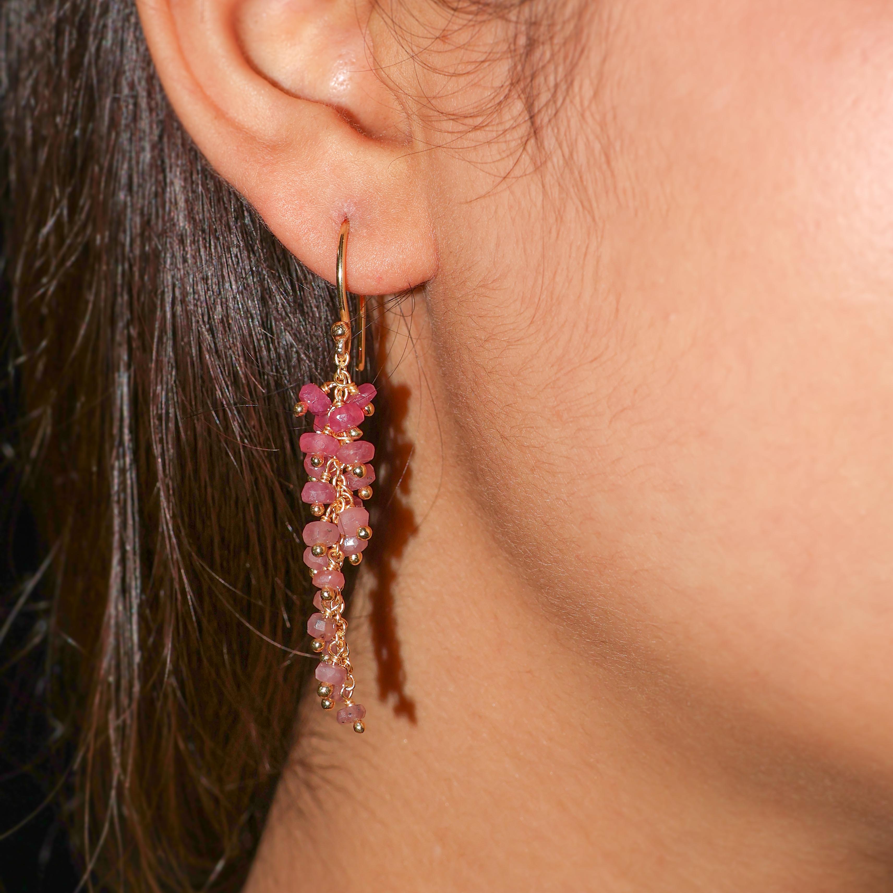 Natural Ruby Beaded Long Cluster Dangle Earrings for Women | Handmade Gemstone Jewelry | Elegant Boho Chic Accessories for Party, Wedding & Special Occasions