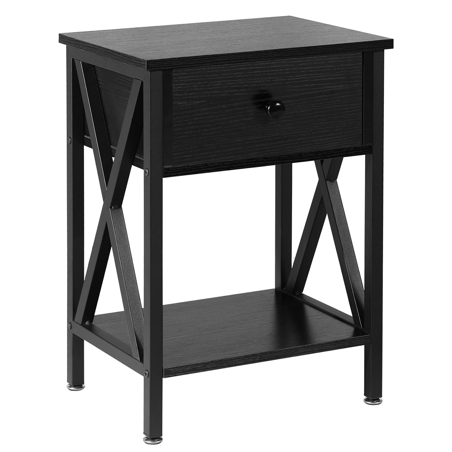 Rustic Nightstand with Drawer Storage - VECELO Classic Black Bedside End Table for Bedroom | Perfect for Small Spaces, Apartment Living & Guest Rooms