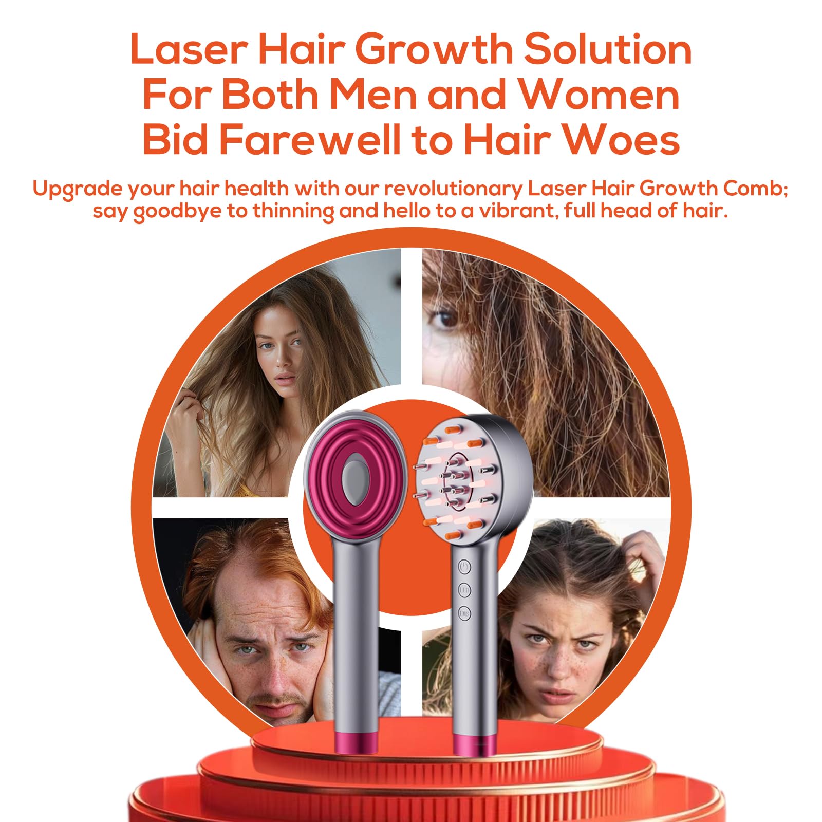 Laser Hair Growth Comb for Men & Women - Red Light Therapy Scalp Massager for Hair Loss Treatment & Stimulation - Electric Hair Regrowth Device for Thicker Fuller Hair - Perfect for Home Use & Salon Treatments