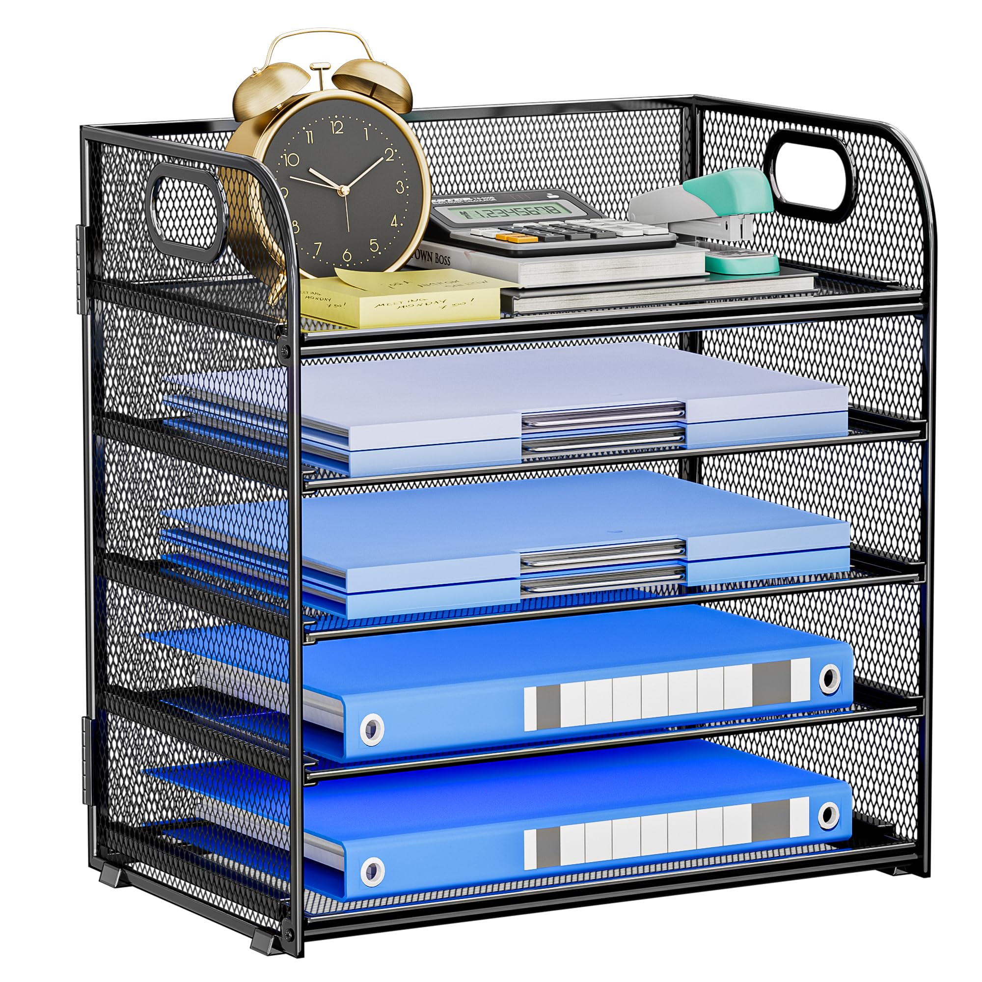 5-Tier Mesh Desk Organizer with Handle - Black File & Paper Sorter for Office & Home - Perfect for Mail, Documents, Office Supplies & Stationery Storage