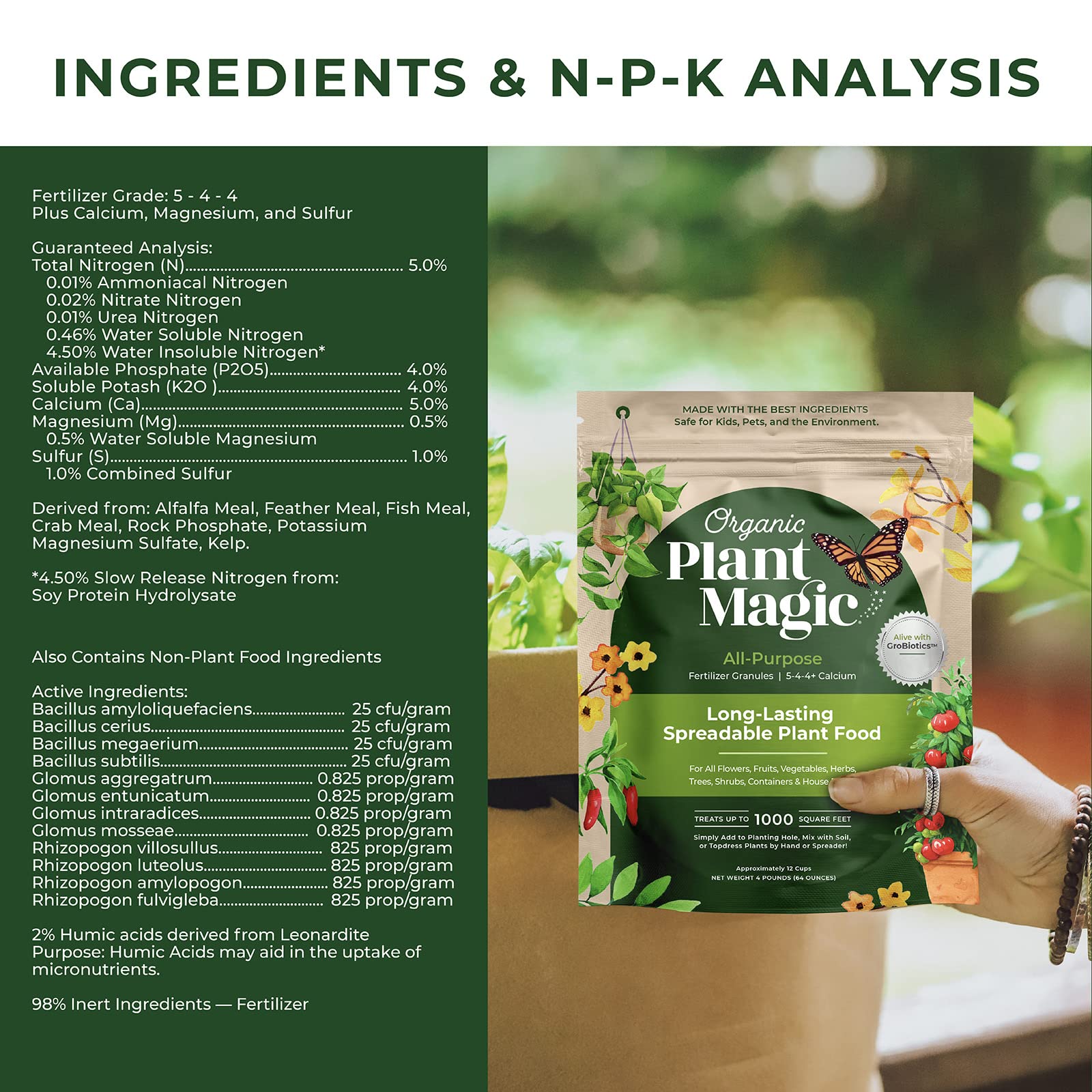 Organic Plant Magic - Truly Organic™ Slow Release Granular Fertilizer 4lb | Long-Lasting Plant Food for Indoor & Outdoor Flowers, Vegetables, Fruit Trees, Shrubs | Perfect for Home Gardens, Potted Plants & Landscaping