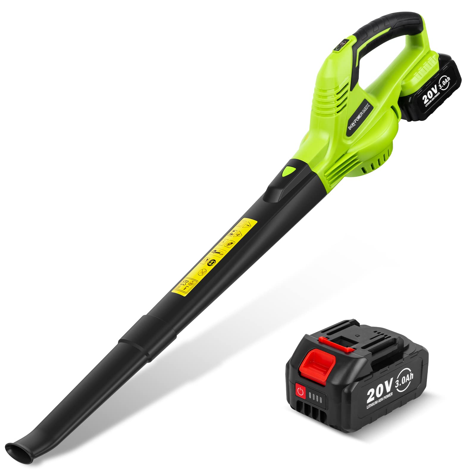BQYPOWER 20V Cordless Leaf Blower with Battery & Charger - 160MPH/260CFM High-Speed Electric Blower for Leaves & Snow, Lightweight & Variable-Speed - Perfect for Lawn Care, Yard Cleaning, and Winter Snow Removal (Battery & Charger Included)