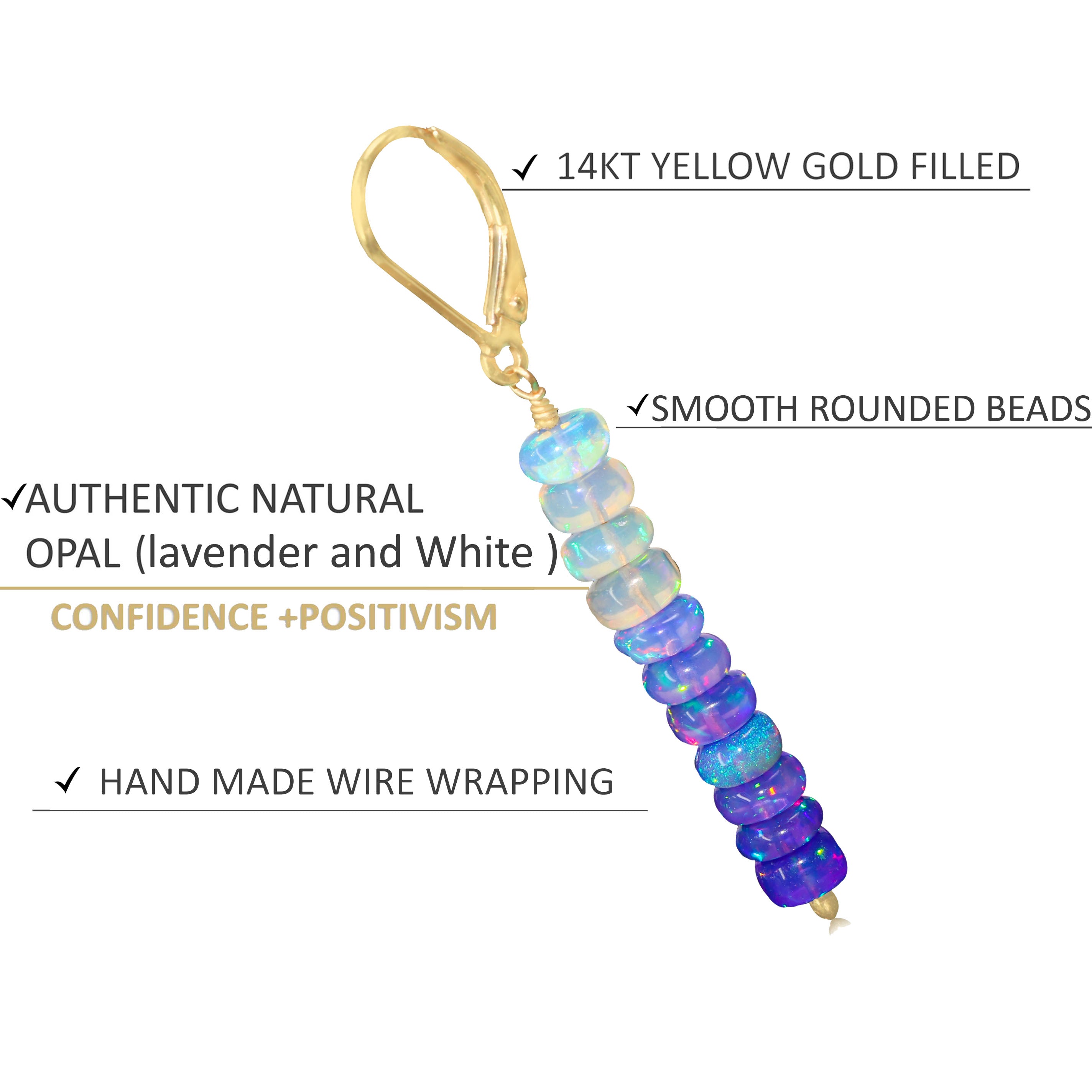Natural Lavender Opal Linear Beaded Dangle Drop Earrings for Women - Handmade Boho Chic Jewelry - Perfect for Weddings, Parties & Everyday Wear