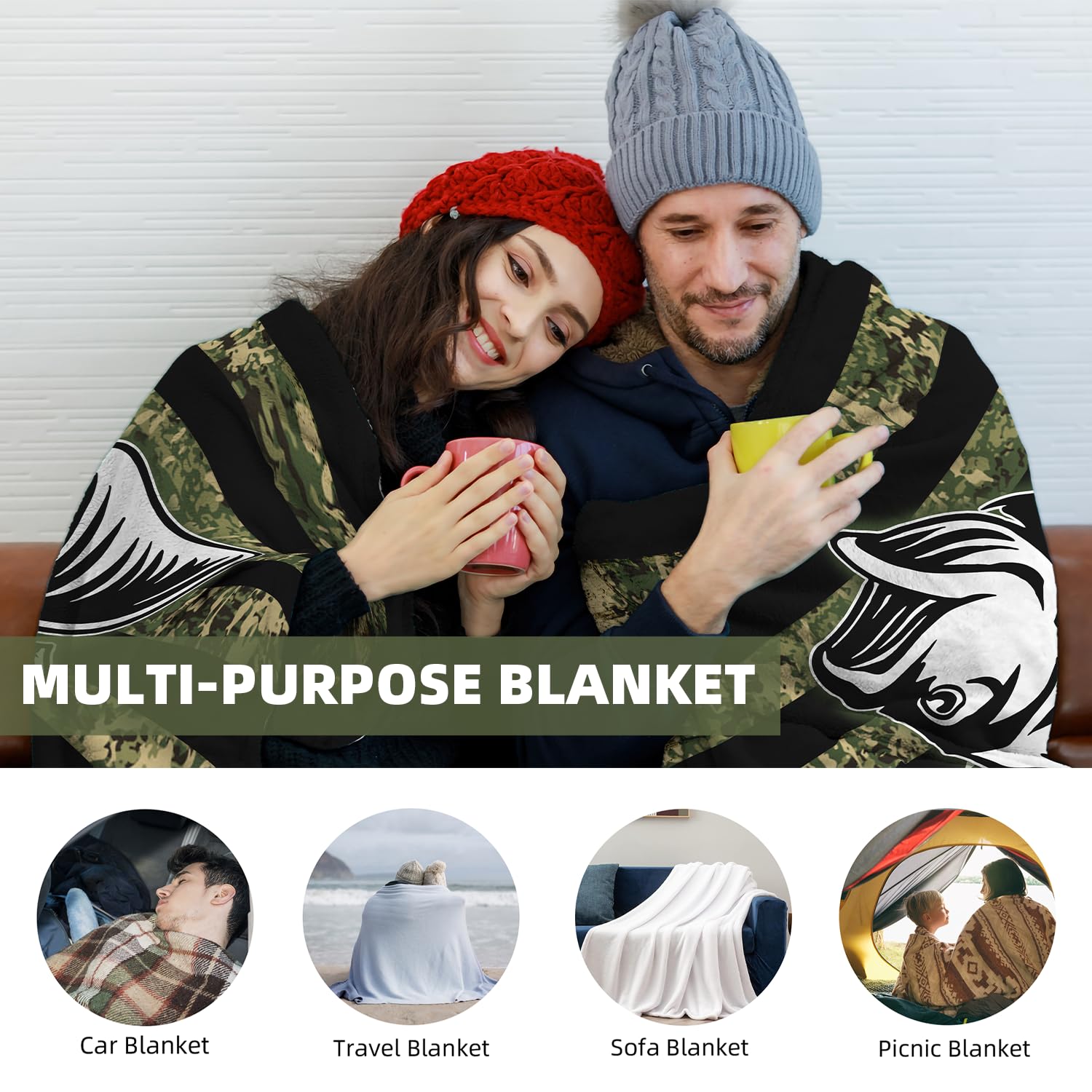 Premium Camo Fishing Fleece Blanket for Men - 60x80 Inch Ultra Soft Warm Throw - Perfect Gift for Anglers & Fishing Enthusiasts - Great for Camping, Boating, and Home Decor