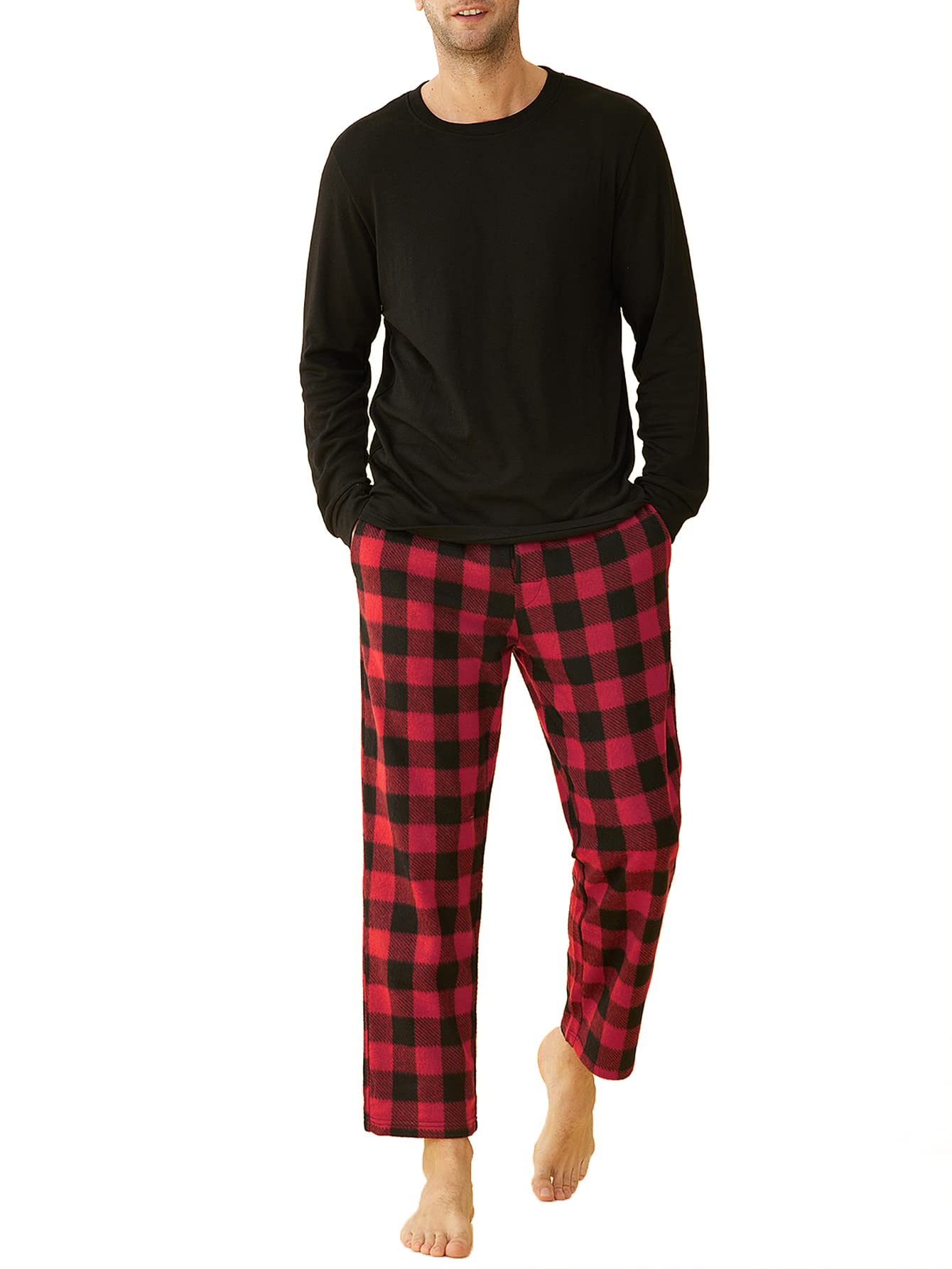 Men's Fleece Plaid Pajama Set - Long Sleeve Top & Pants for Winter Comfort - Cozy Loungewear for Home, Sleep & Relaxation