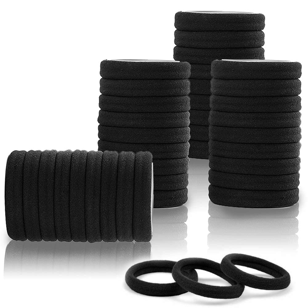 Starvis Thick Seamless Cotton Hair Ties - No Damage Hair Elastics for Women & Girls (30pcs, Black) | Soft Ponytail Holders for Workout, Yoga, Office & Everyday Use