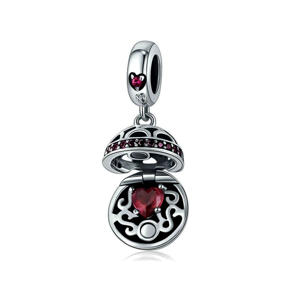 Authentic Sterling Silver Beads & Heart Pendant Charms - Jewelry Making Supplies for Bracelets & Necklaces - Romantic Gift Box Set (Red) - Perfect for DIY Crafts, Valentine's Gifts & Personal Accessories