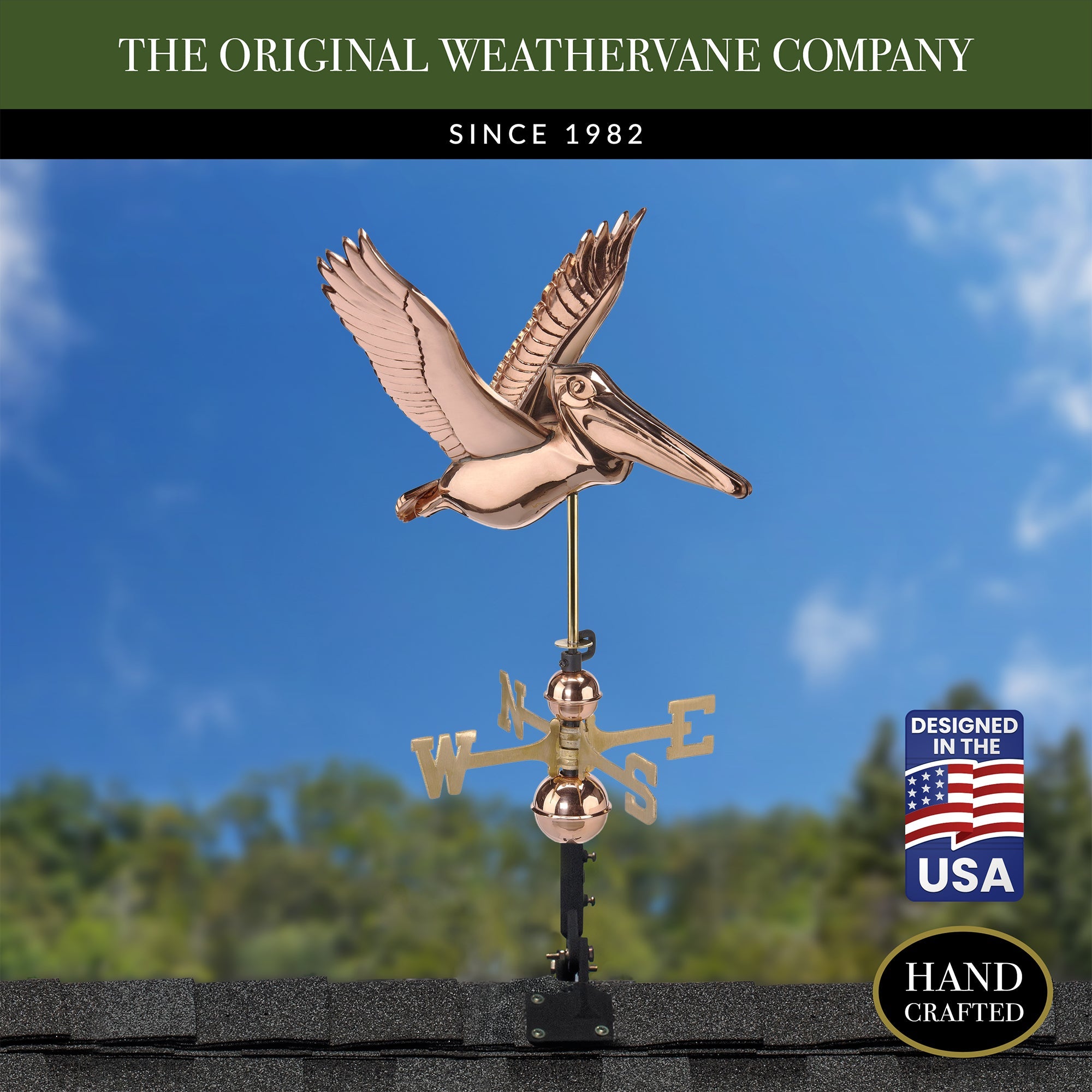 Pelican Weathervane - Coastal & Nautical Home Decor for Outdoor Garden, Beach House, or Patio - Handcrafted Metal Wind Direction Indicator