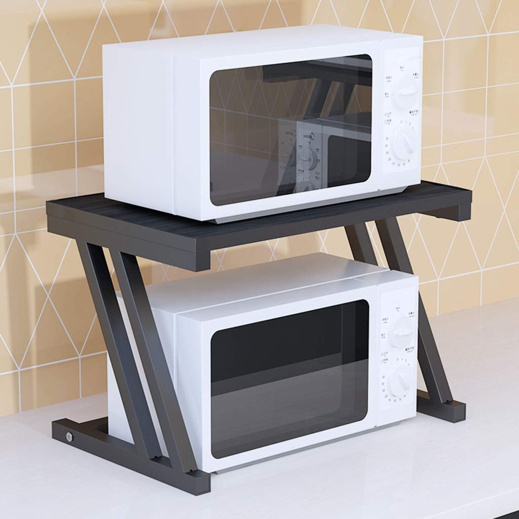 YF-CHEN Microwave Oven Storage Shelf - Double Tier Simple Kitchen Organizer Rack, Black (57.3 x 37.2 x 37.5 cm) - Perfect for Small Spaces & Countertop Organization in Apartments, Dorms & Kitchens