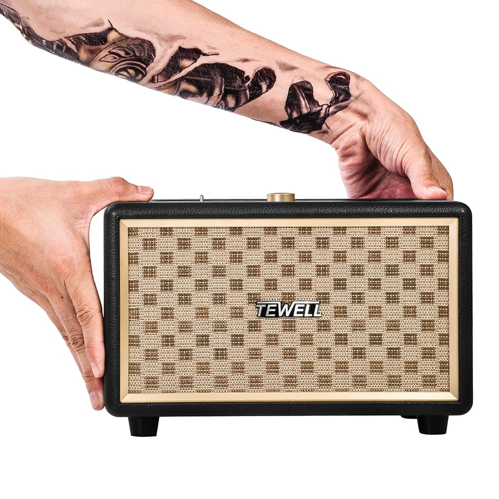 Premium Home Speaker with Rich Bass & Rotary Volume Control | Wireless Bluetooth & 3.5mm Aux Input | Ideal for Turntables, Record Players & Home Audio | AC Powered (Upgraded Version) | Perfect for Living Rooms, Bedrooms & Home Theater Systems