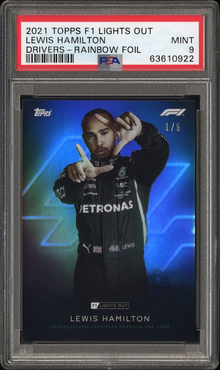 PSA 9 Graded 1/5 Lewis Hamilton Rainbow Foil F1 Racing Card - Perfect for Collectors, Investors & Motorsport Fans Display