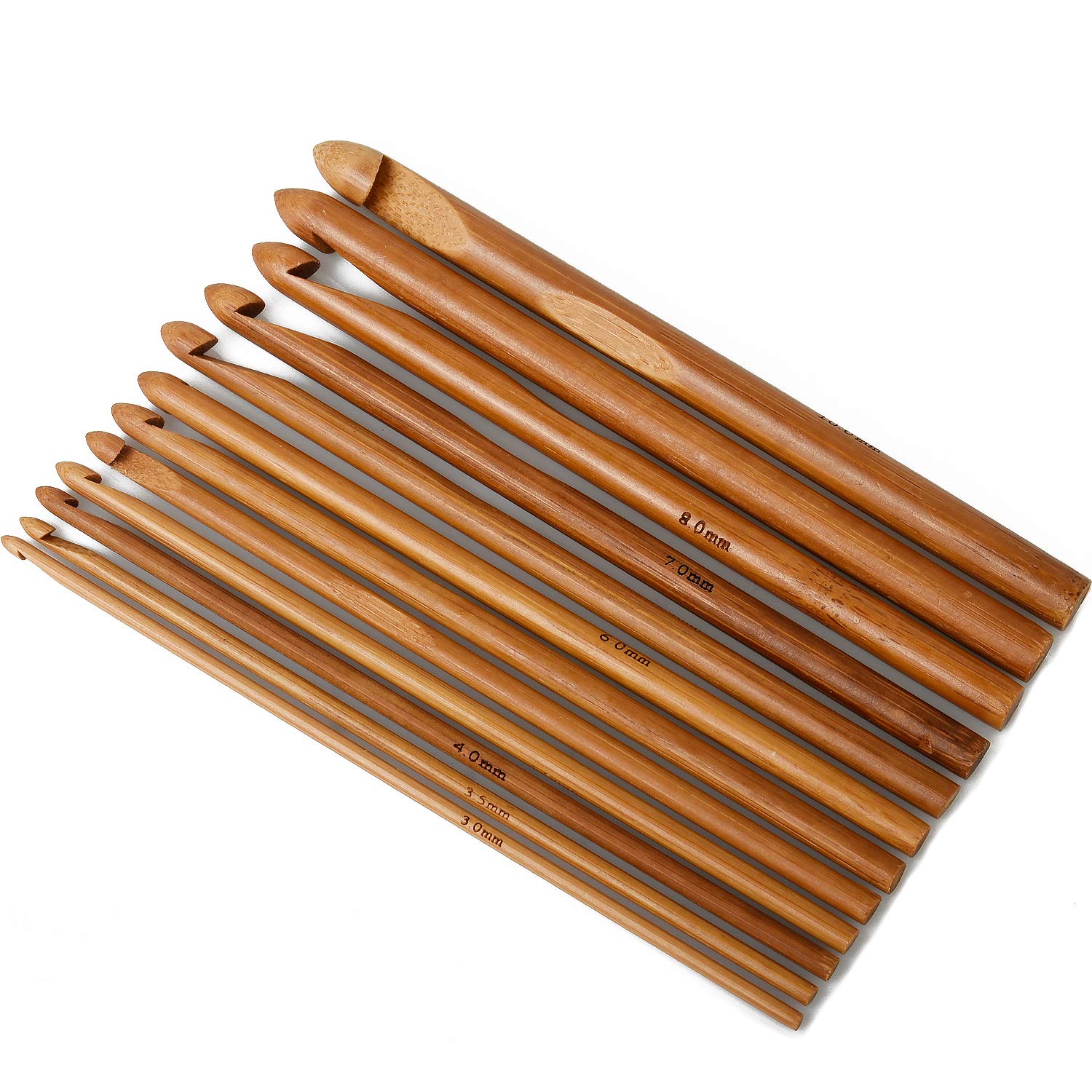 12-Piece Bamboo Crochet Hook Set - 15cm Wooden Knitting Needles for Yarn Crafts - Perfect for DIY Crocheting, Amigurumi, and Handmade Gifts