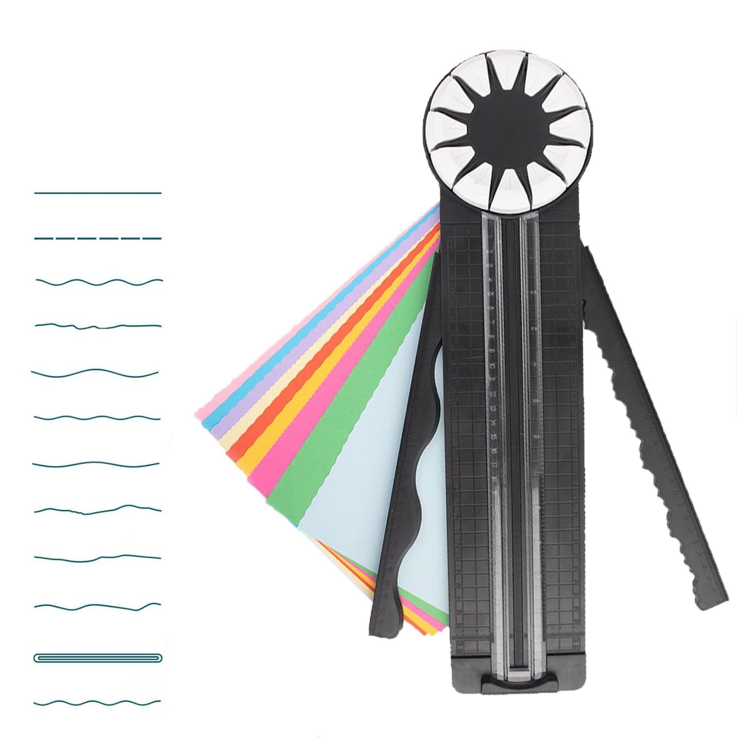 12-in-1 Multifunctional Wavy Paper Edge Cutter with 360° Rotating Blade Head - Paper Craft Scrapbooking Tool for DIY Projects, Card Making, Photo Albums & Home Decor (Black)