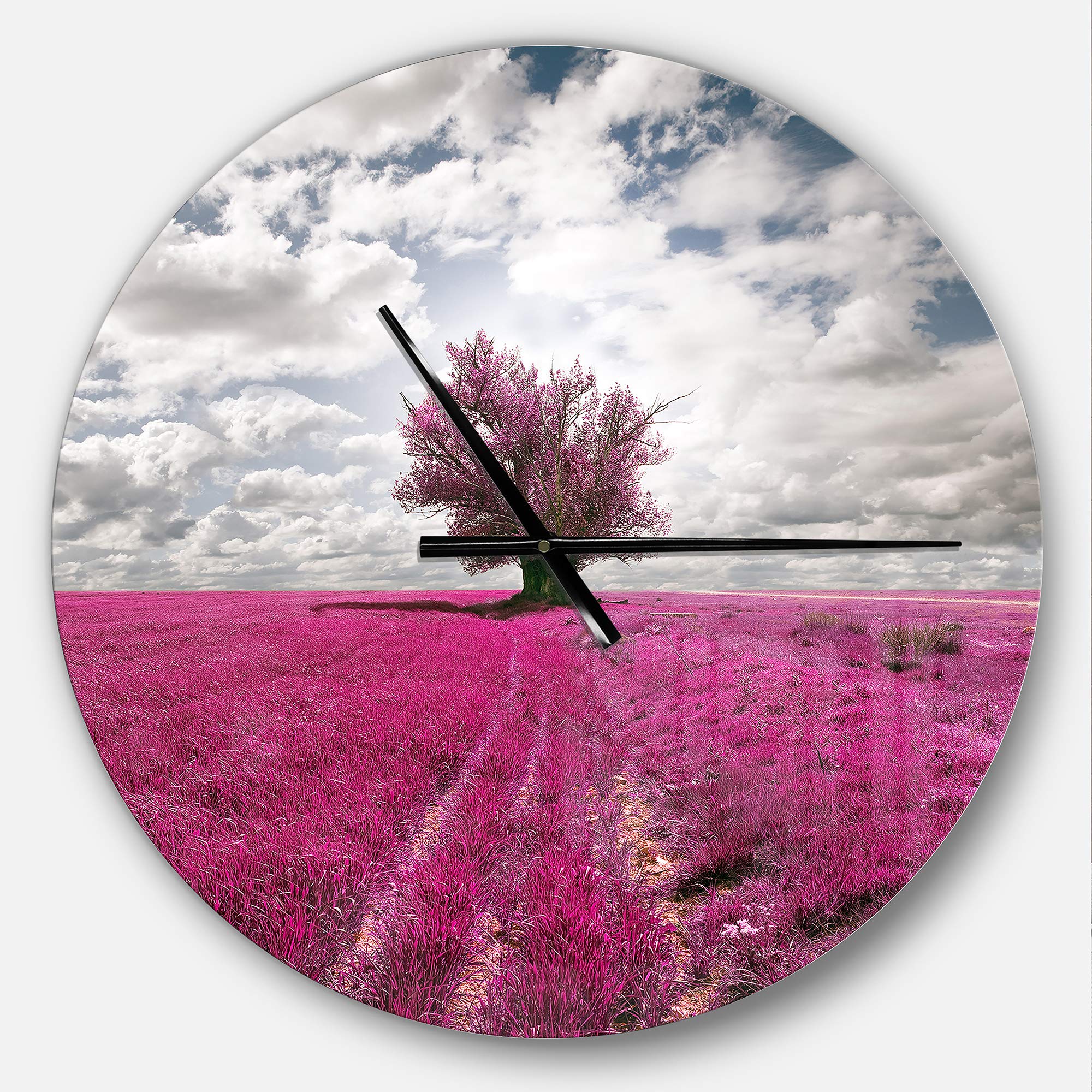 Designart Purple Tree Dreamscape Round Metal Wall Clock - Farmhouse Wall Decor for Home, Living Room, Bedroom & Office | Perfect for Rustic, Boho & Modern Interior Design Styles