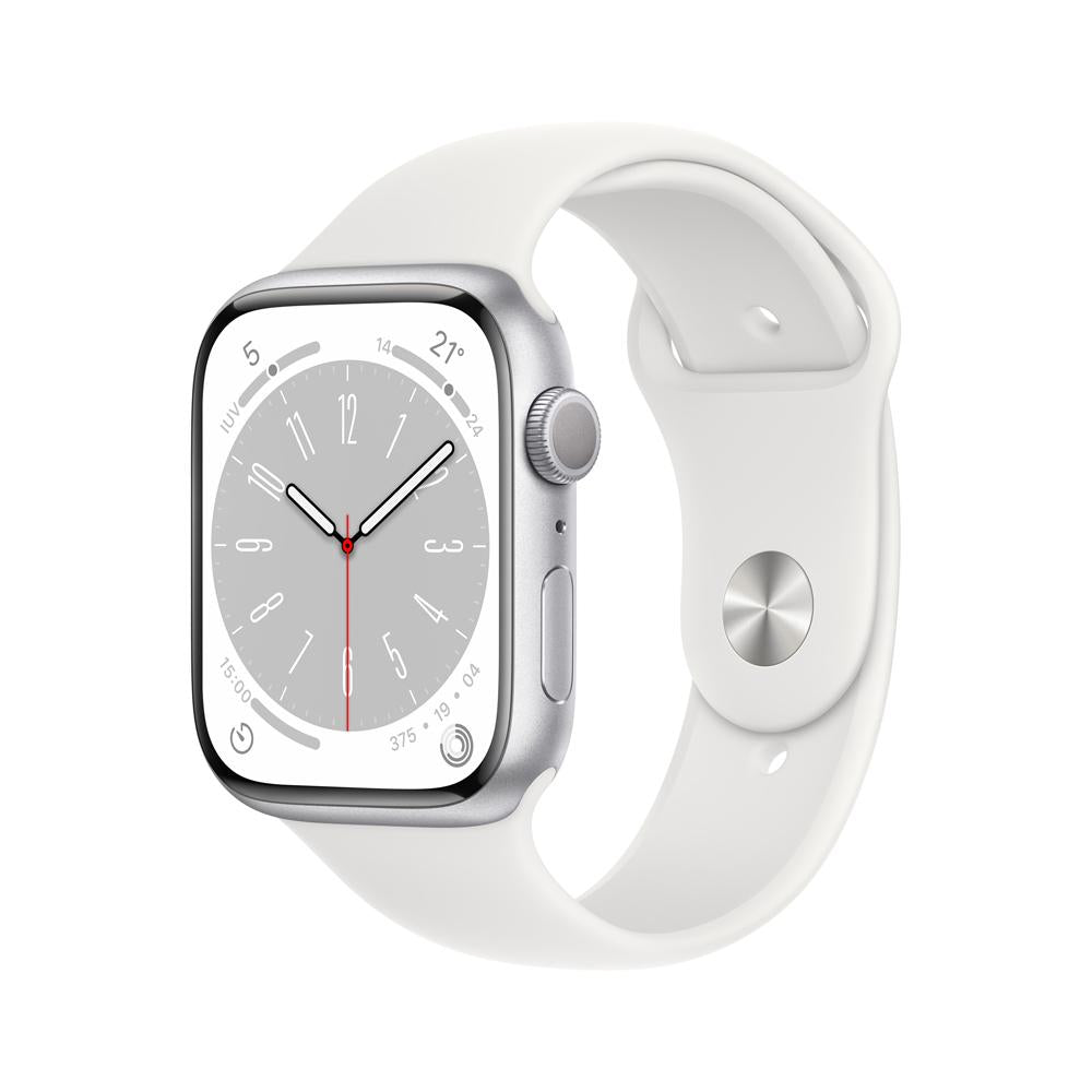 Apple Watch Series 8 (GPS) 45mm Silver Aluminum Case with White Sport Band - Perfect for Fitness Tracking, Workouts & Everyday Wear