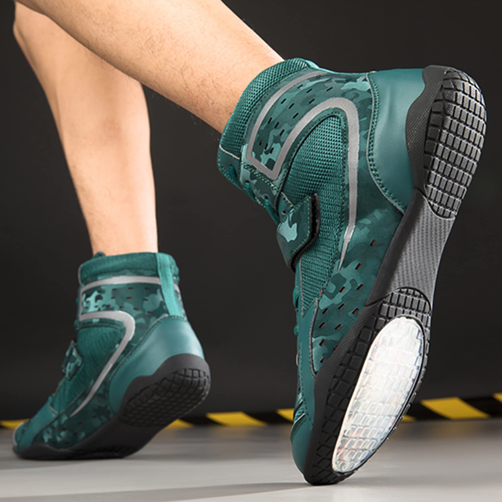 Men's High-Top Wrestling Boots - Lightweight Boxing & Weightlifting Shoes for Training & Competition - Non-Slip Sanda Martial Arts Shoes (Green, Size 10) - Perfect for MMA, Gym Workouts & Combat Sports