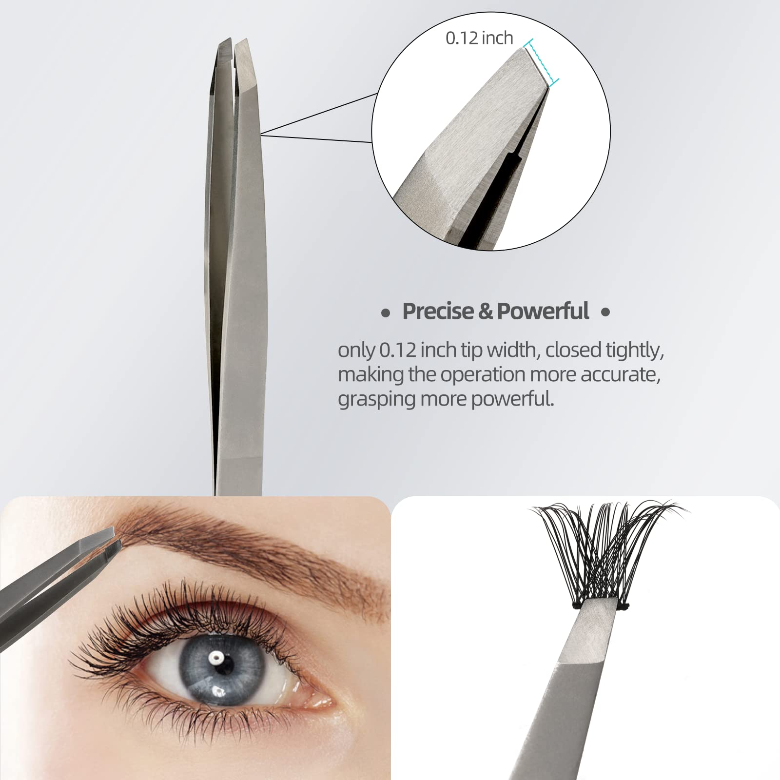 Premium Stainless Steel Eyelash Extension Tweezers Kit - 3-Piece Professional Lash Applicator Set with Brush for DIY Cluster Lashes Application & Removal (Silver) | Perfect for Salon Professionals & At-Home Lash Extensions