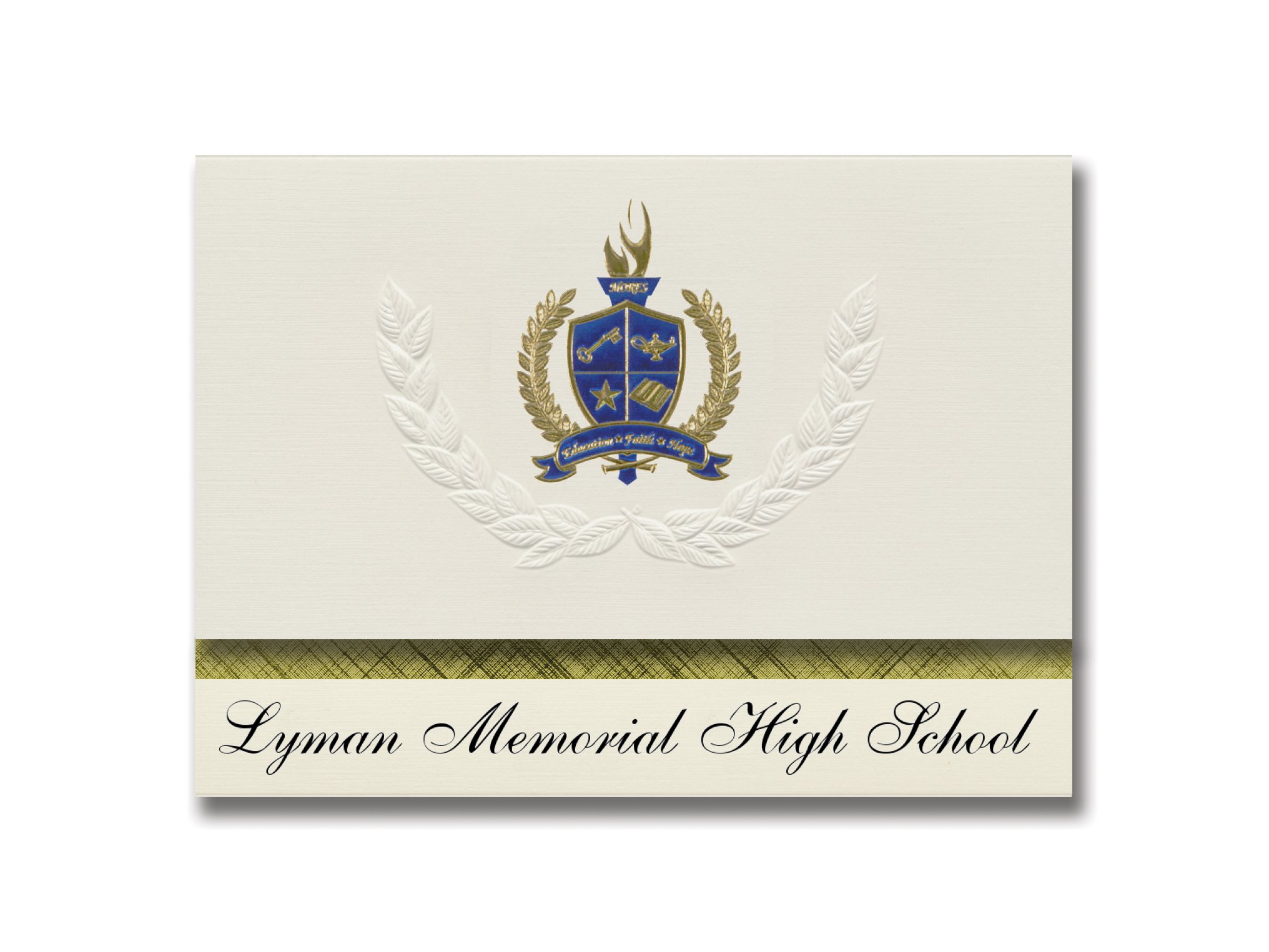 Lyman Memorial High School Graduation Announcements - Presidential Style Elite Package of 25 with Gold & Blue Metallic Foil Seal | Lebanon, CT Commencement Invitations for College & University Celebrations