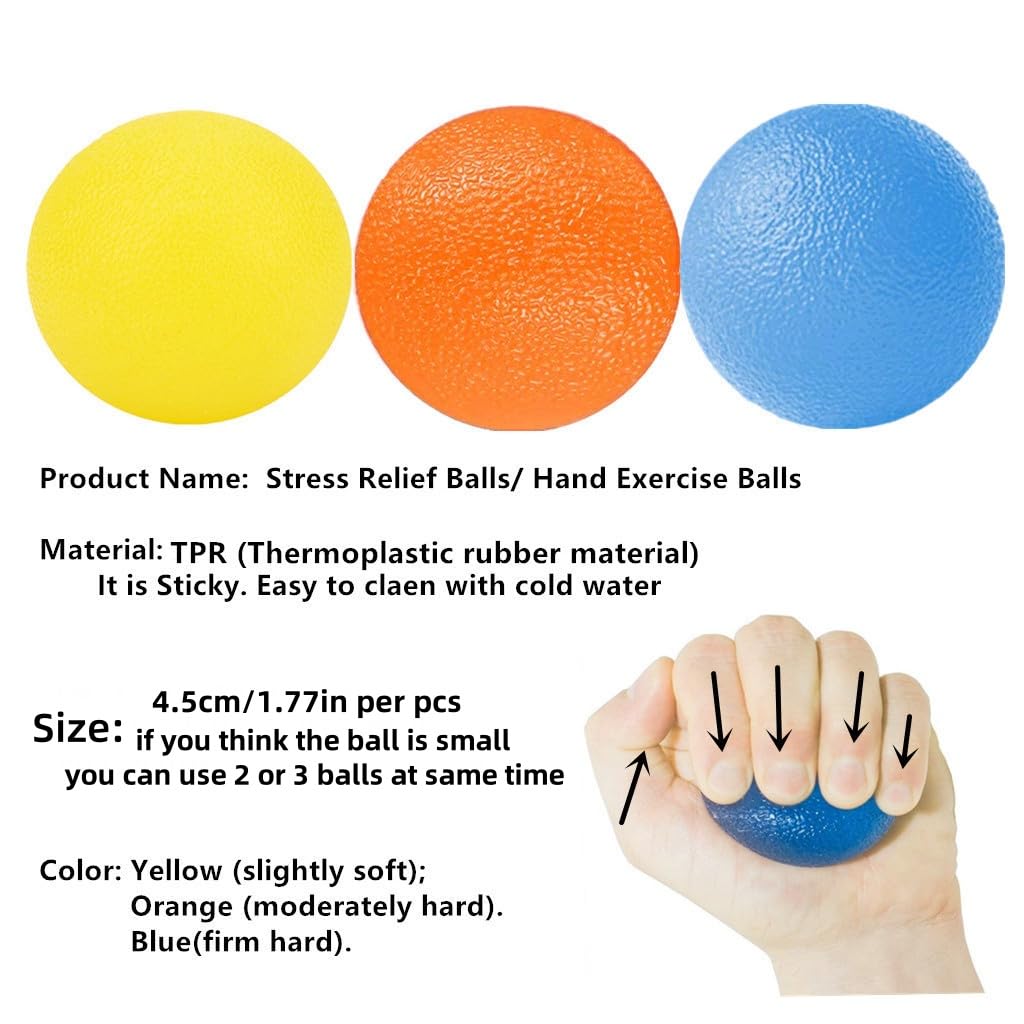 3-Pack Resistance Therapy Balls for Hand Exercise - Stress Relief & Grip Strength Trainer for Adults - Finger, Wrist & Arthritis Pain Relief - Perfect for Office, Gym & Home Rehabilitation