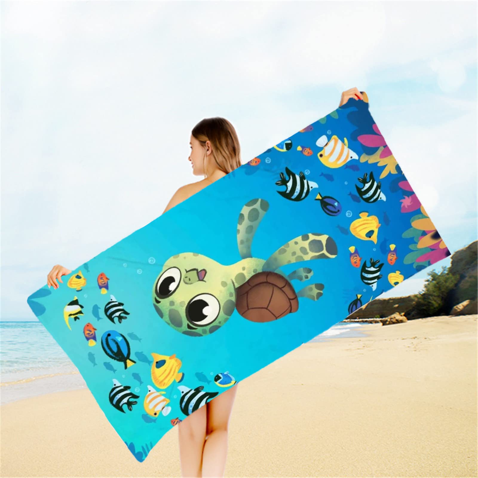 Premium Microfiber Beach Towel - Ultra Lightweight & Quick Dry, Watercolor Turtle Design - Sandproof Bath & Travel Towel for Women, Men, Kids - Perfect for Beach, Pool, Yoga, Picnics & Outdoor Adventures (30