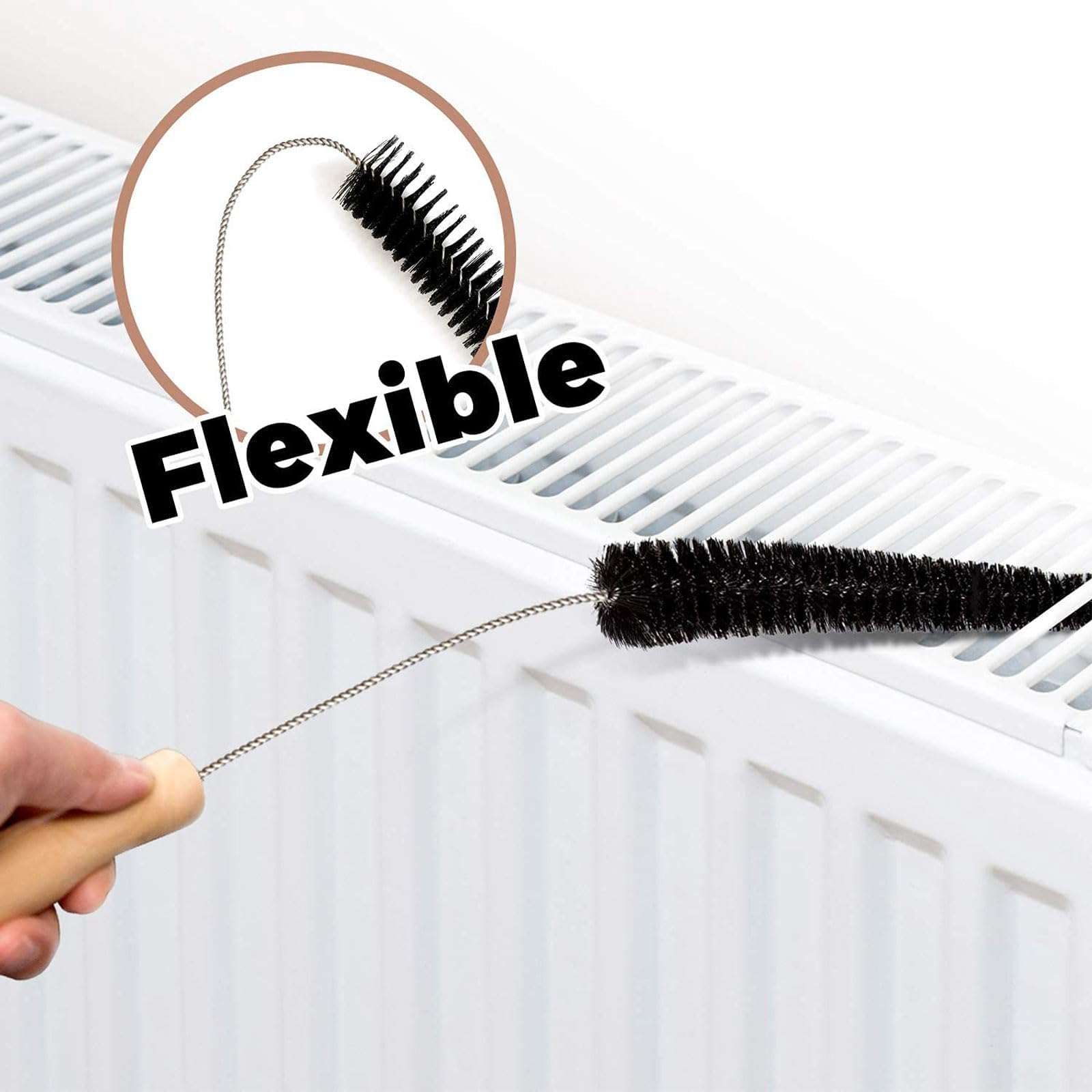Best Radiator Cleaner Brush - Long Flexible Duster with Wood Handle for Efficient Radiator Cleaning (73CM) - Perfect for Home, Office & HVAC Maintenance
