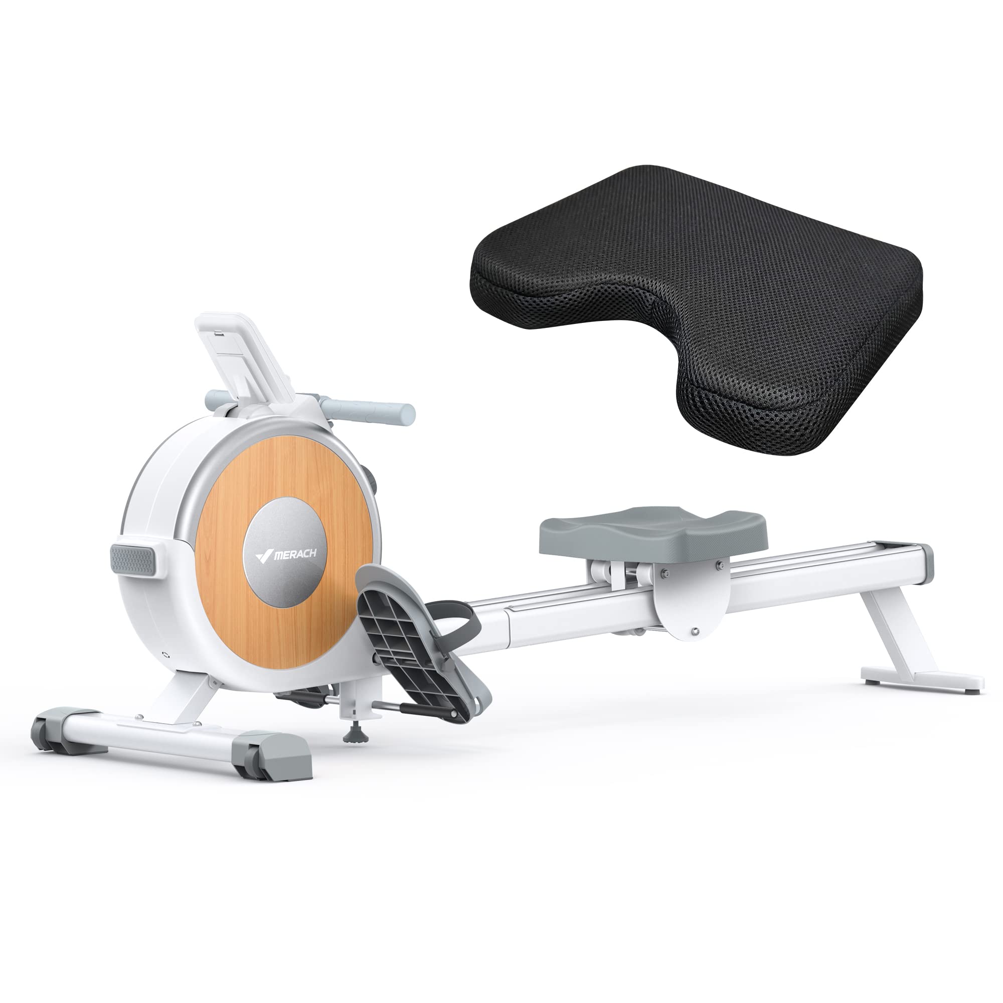 MERACH Magnetic Rowing Machine for Home Workout - 16-Level Quiet Resistance Rower with Dual Slide Rails (350lb Capacity) & App Connectivity - Includes Comfort Seat Cushion for Cardio Training & Full-Body Exercise