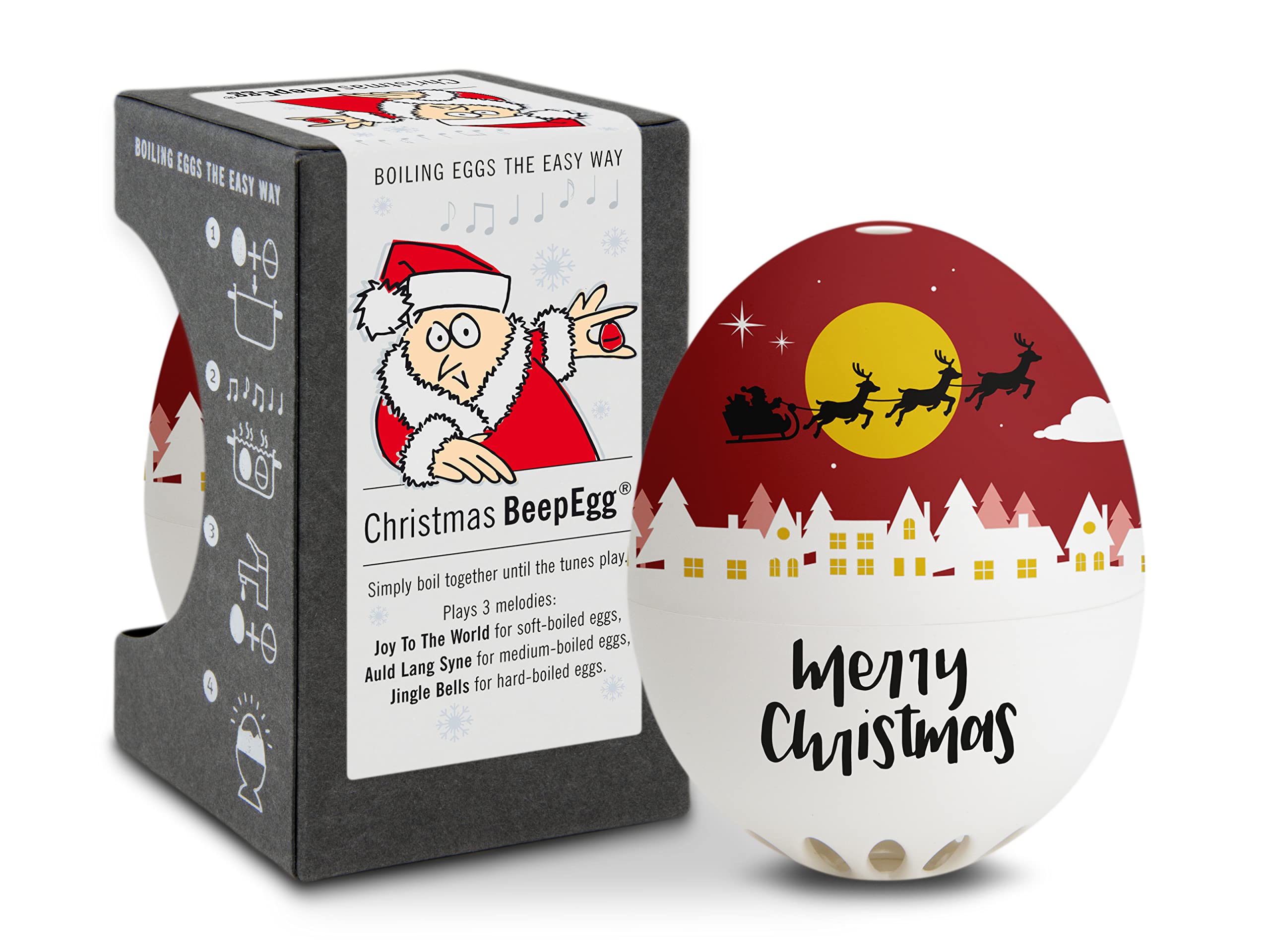 Christmas BeepEgg - Digital Egg Timer for Perfect Boiled Eggs (Soft/Medium/Hard) - Food Safe Musical Egg Cooker with Floating Alarm - Kitchen Gadget for Breakfast Meal Prep & Cooking Gifts - Ideal for Home Chefs, Camping & Holiday Cooking