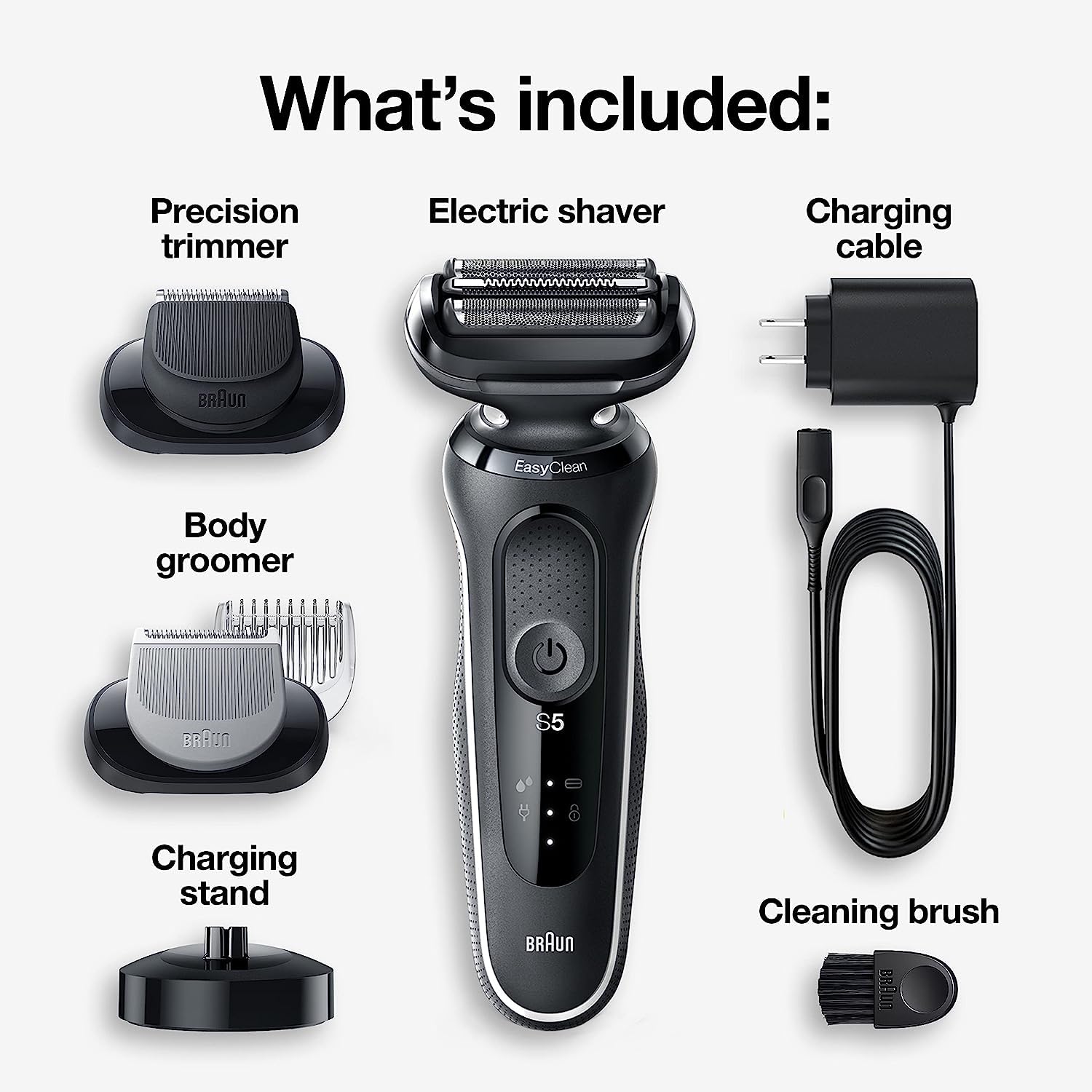 Braun Series 5 5050cs Electric Razor for Men - Waterproof Foil Shaver with Beard Trimmer & Body Groomer - Wet & Dry Rechargeable Shaver with Charging Stand (Blue) - Perfect for Travel, Gym & Daily Grooming Routine