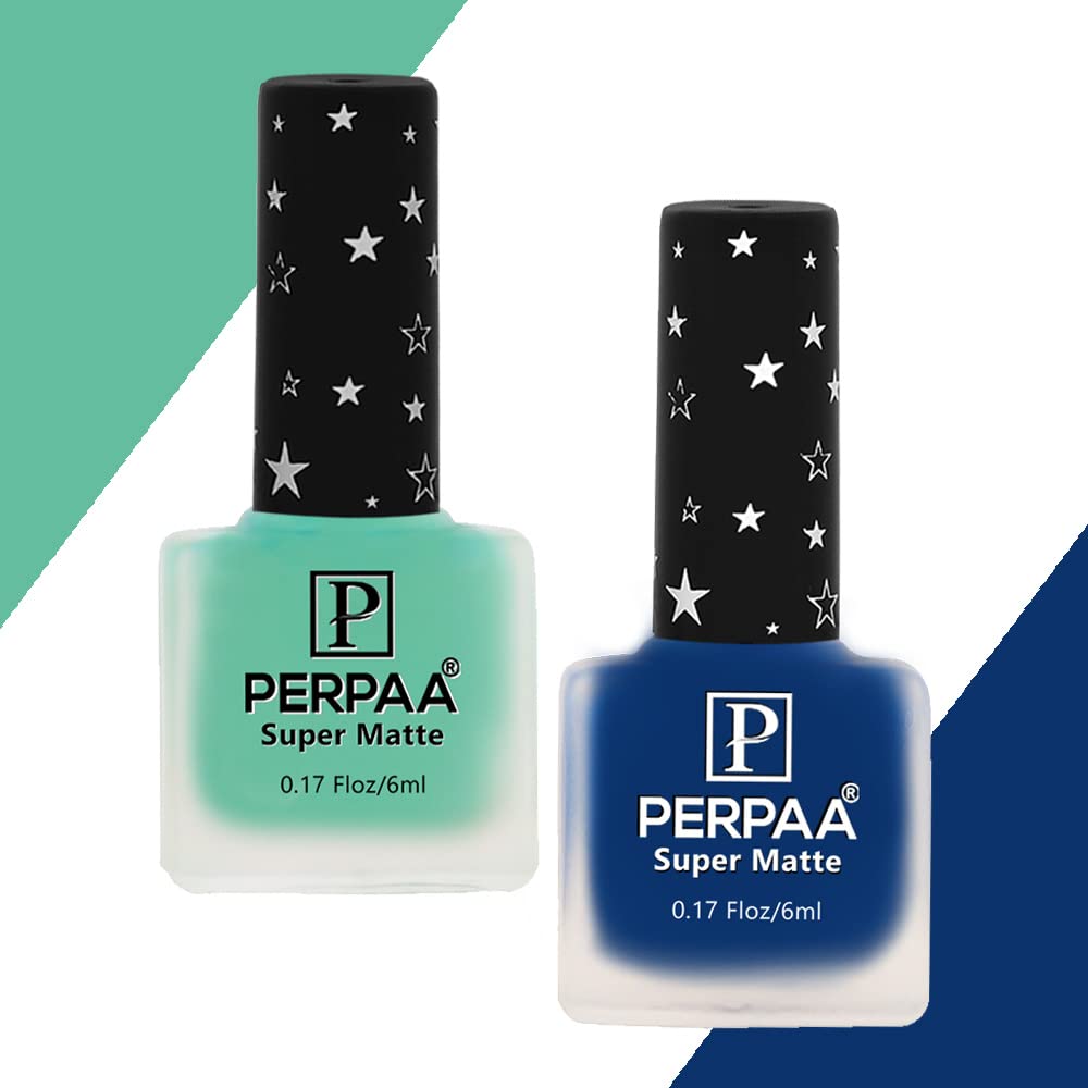 PERPAA® Super Matte Nail Polish Set of 2 Colors (Red & Dark Blue) - Quick Drying, Long Lasting & Waterproof Matte Finish Nail Paint Kit - 6ml Each - Perfect for Women's Nail Art, Home Manicures & Party Makeup Gifts