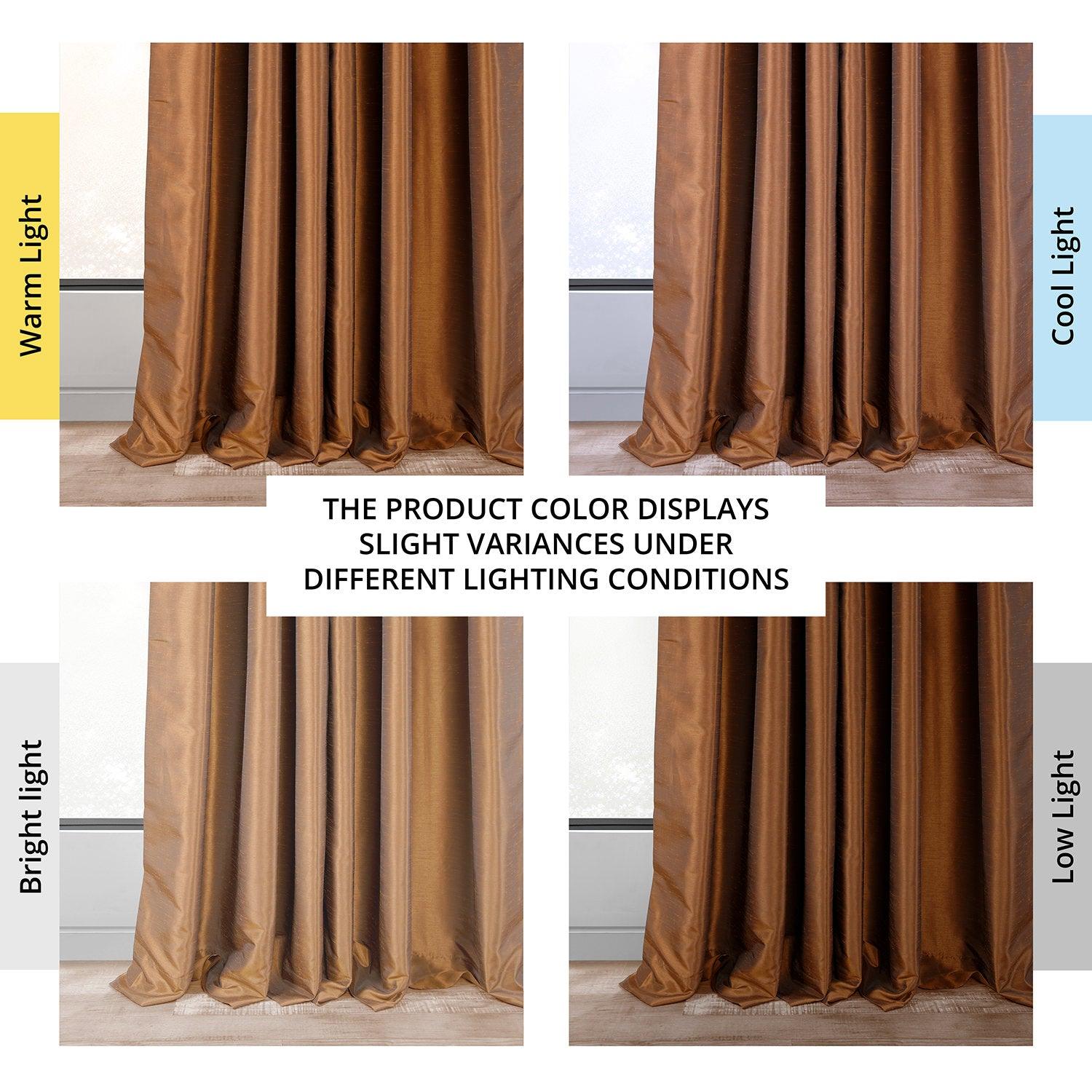 Vintage Copper Kettle French Pleat Blackout Curtains - Textured Faux Dupioni Silk Drapes for Living Room & Bedroom Window Treatments