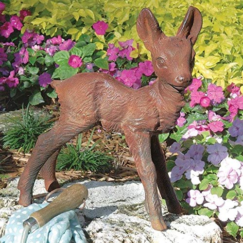 Baby Deer Fawn Brown Metal Outdoor Garden Statue - Rust-Resistant Animal Sculpture for Lawn, Yard & Patio Decor - Perfect for Nature Lovers & Wildlife-Themed Gardens