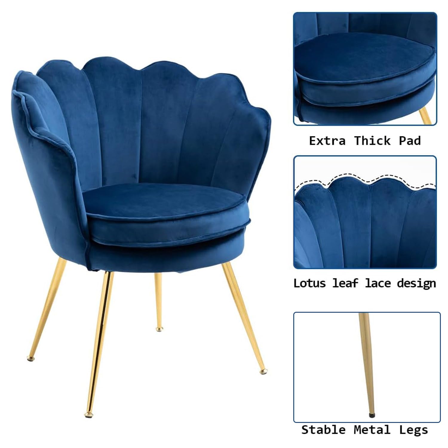 Modern Velvet Accent Chairs Set of 2 - Navy Blue Tufted Upholstered Chairs with Gold Metal Legs for Living Room, Bedroom & Dining Room | Elegant Seating for Home Decor, Guest Chairs & Vanity Dressing Area