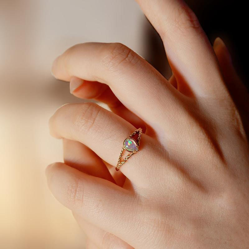 Opal Split Braid Ring - October Birthstone Jewelry for Women, Sterling Silver Stackable Band, Unique Handmade Gift for Her | Perfect for Birthdays, Anniversaries & Everyday Elegance