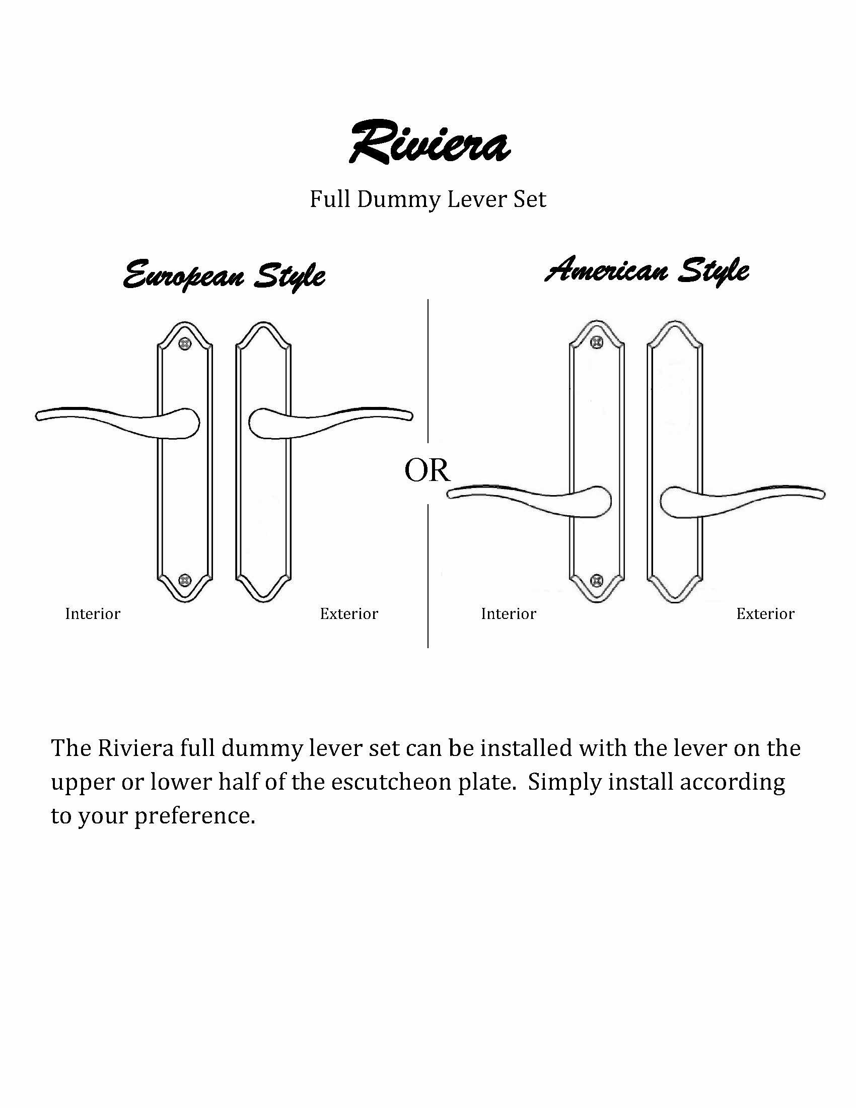 FPL Riviera Solid Brass Full Dummy Lever Set - Polished Brass Door Handle for Interior Doors - Perfect for Bedrooms, Bathrooms & Closets
