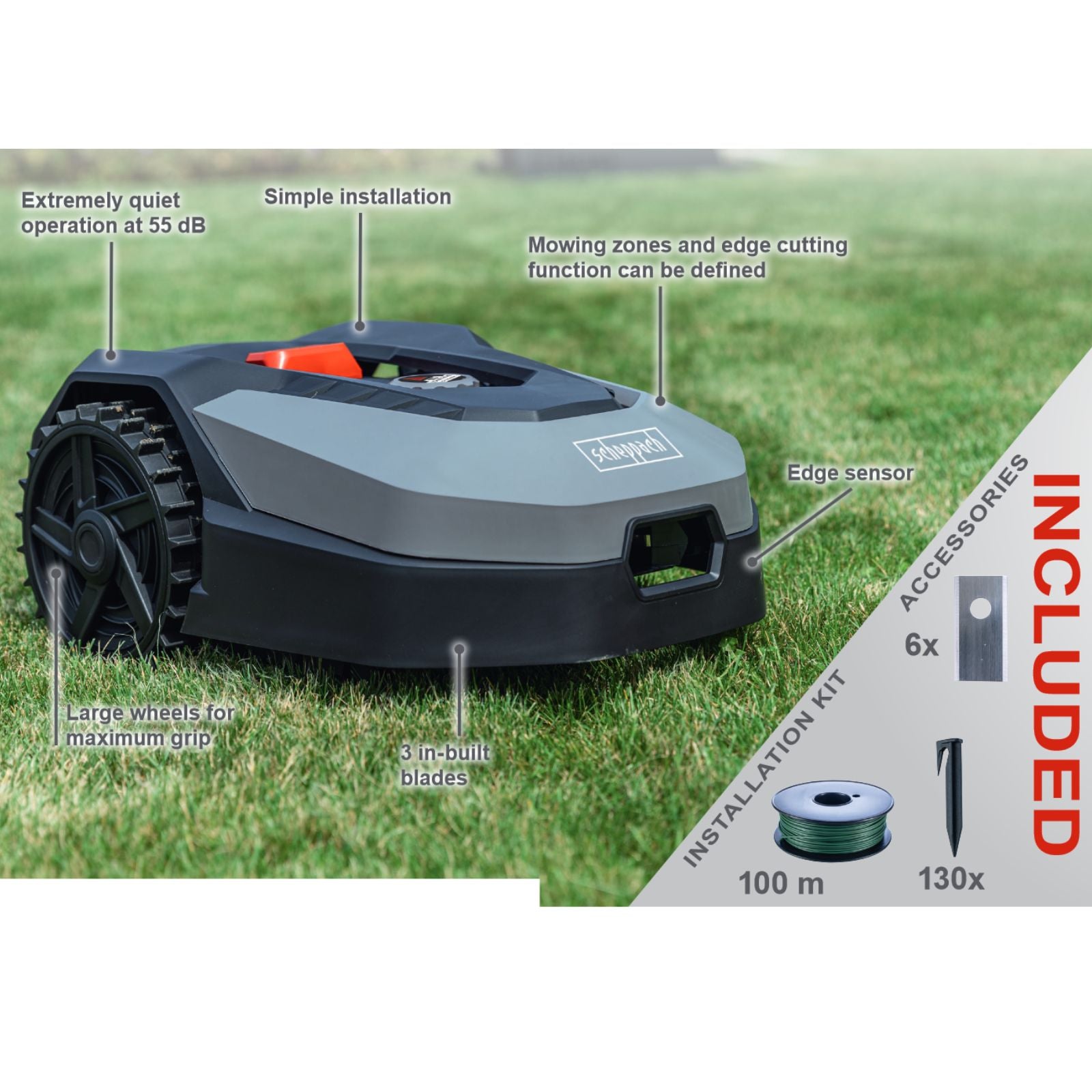 Scheppach ROBOCUT L500 Robotic Lawn Mower - Automatic Cordless Grass Cutter for Small to Medium Yards | Perfect for Busy Homeowners & Eco-Friendly Landscaping
