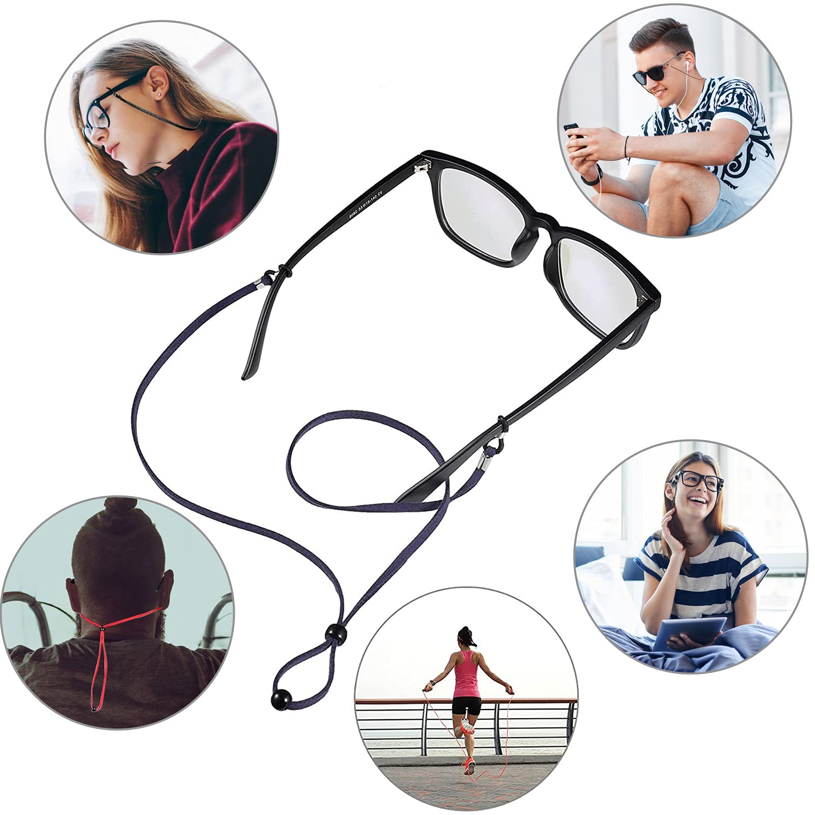 Adjustable PU Leather Eyeglass Strap - 5 Pack for Sports & Reading