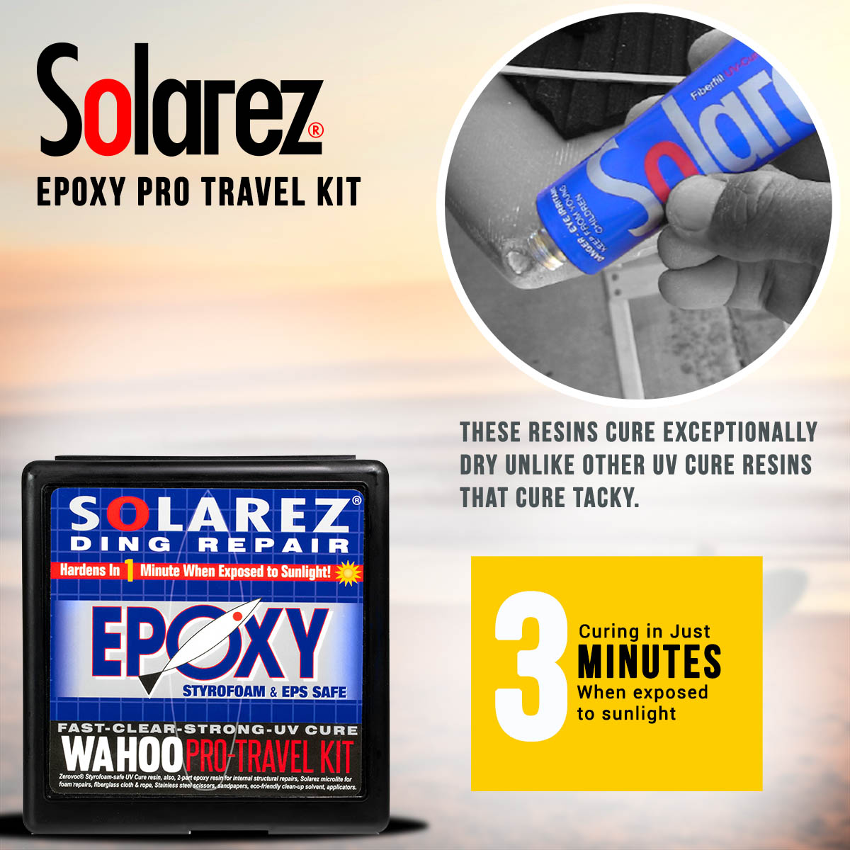 Solarez Epoxy Pro Travel Kit - Professional Ding Repair for Surfboards, Kayaks & Boats - Waterproof & UV Resistant for Outdoor Adventures