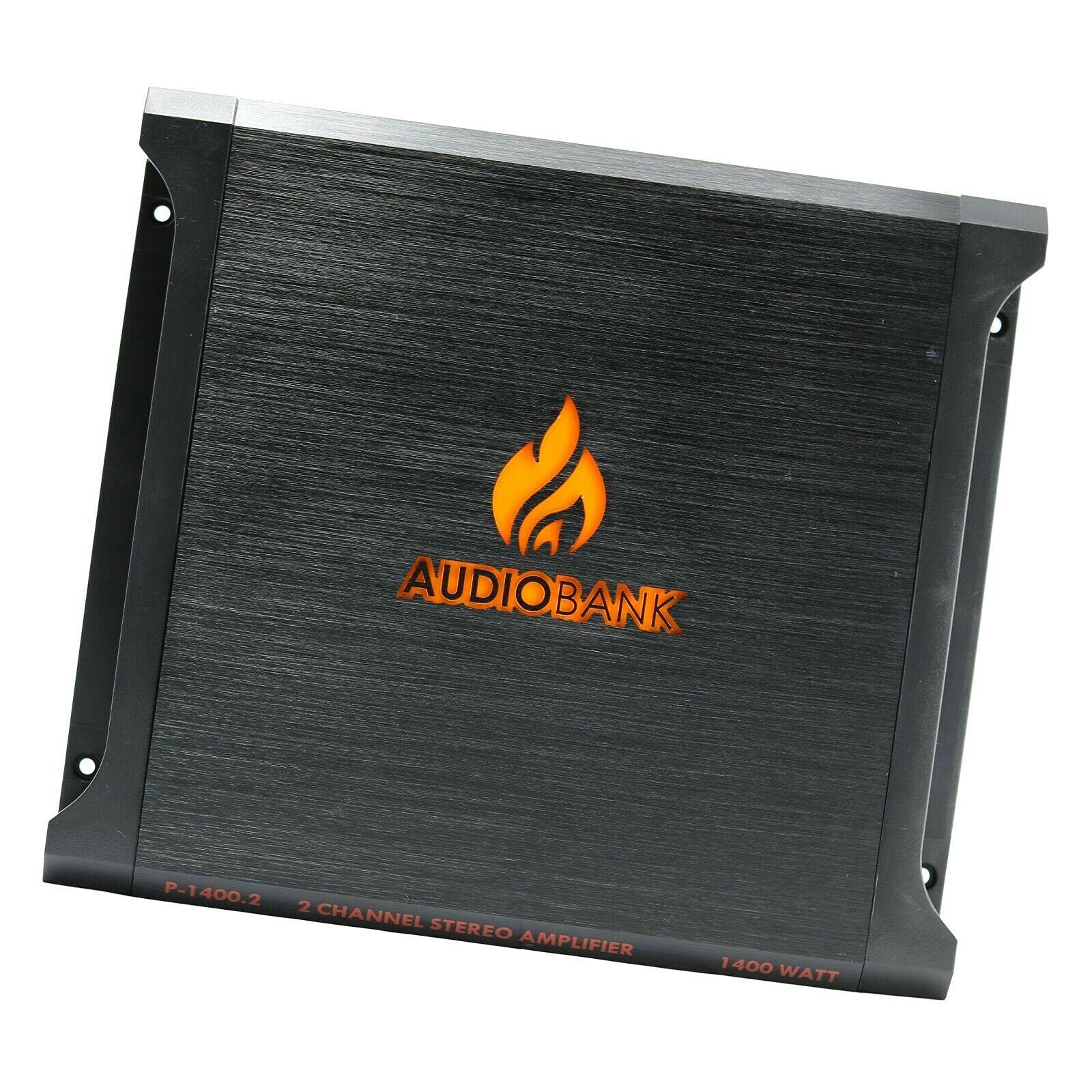 Audiobank AB1400.2 2400W 2-Channel Class A/B Car Amplifier - 2 Ohm Stable, Bass Control, Bridgeable, LED Indicator with 4 Gauge Amp Kit (Blue) - Perfect for Car Audio Upgrades & Bass Enhancement Systems