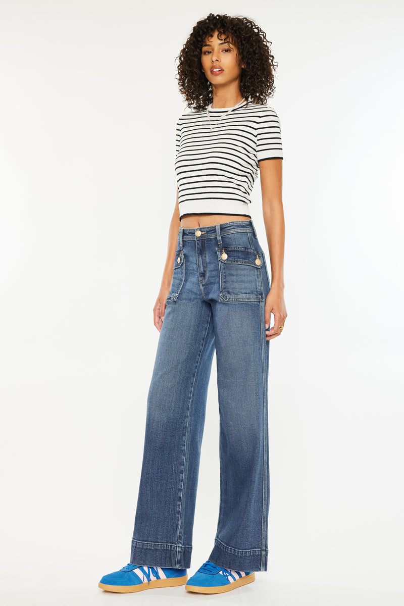 Luka High Rise Wide Leg Jeans for Women - Stretchy Comfort Denim Pants, Trendy Flared Trousers for Casual & Office Wear | Perfect for Everyday Outfits, Date Nights & Work Attire