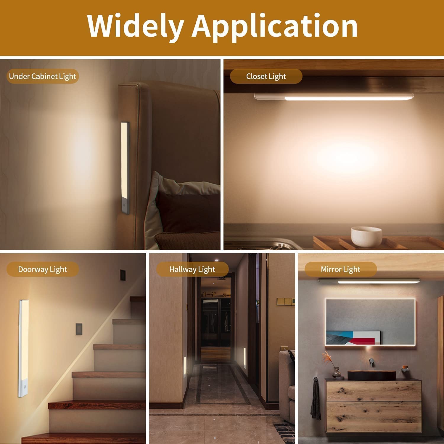 Rechargeable LED Cabinet Light - Dimmable Battery-Powered Closet Light with 3 Color Temperatures & Touch Sensor | Perfect for Kitchen Night Light, Wardrobe, Staircase & Hallway Lighting