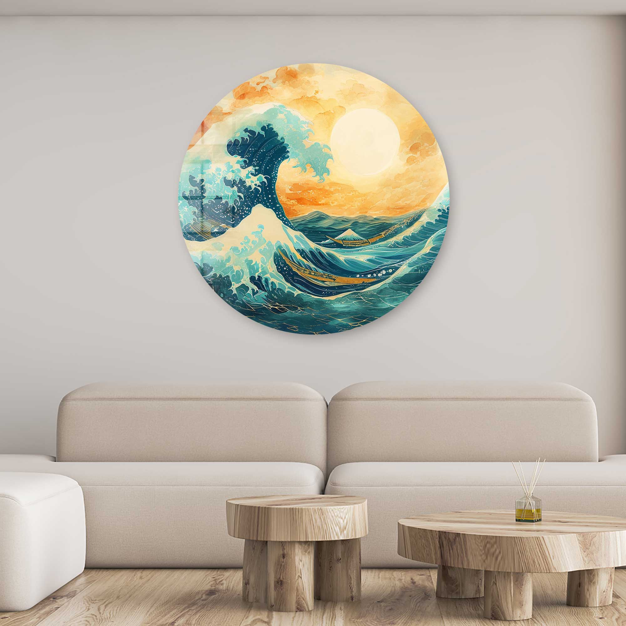 Stunning Rounded Glass Wall Art - Sunrise Design for Home & Office Decor - Perfect for Living Rooms, Bedrooms & Workspaces
