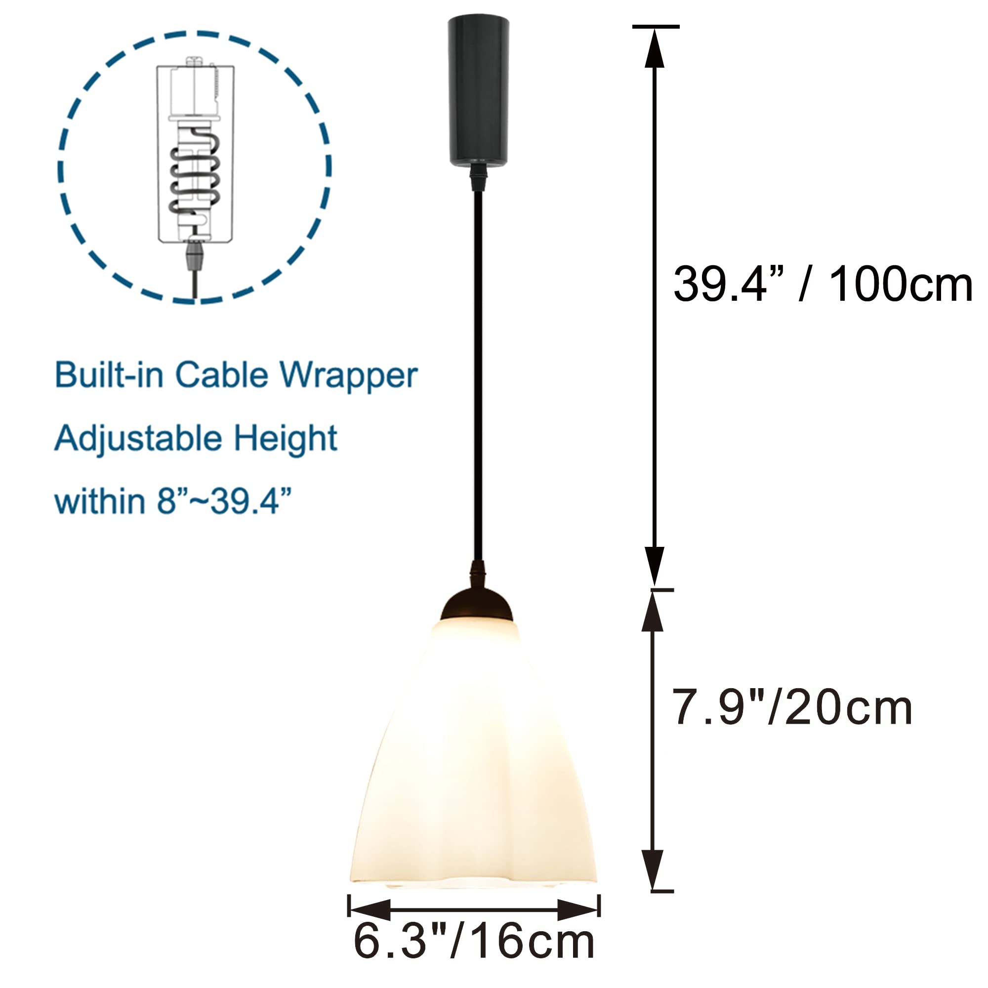 Kiven H-Type Track Lighting - 3-Light Modern Halo Track Pendant Light with Glass Shade, Adjustable Length for Bedroom, Kitchen Island, Living Room | White Finish | Perfect for Modern Home & Commercial Spaces