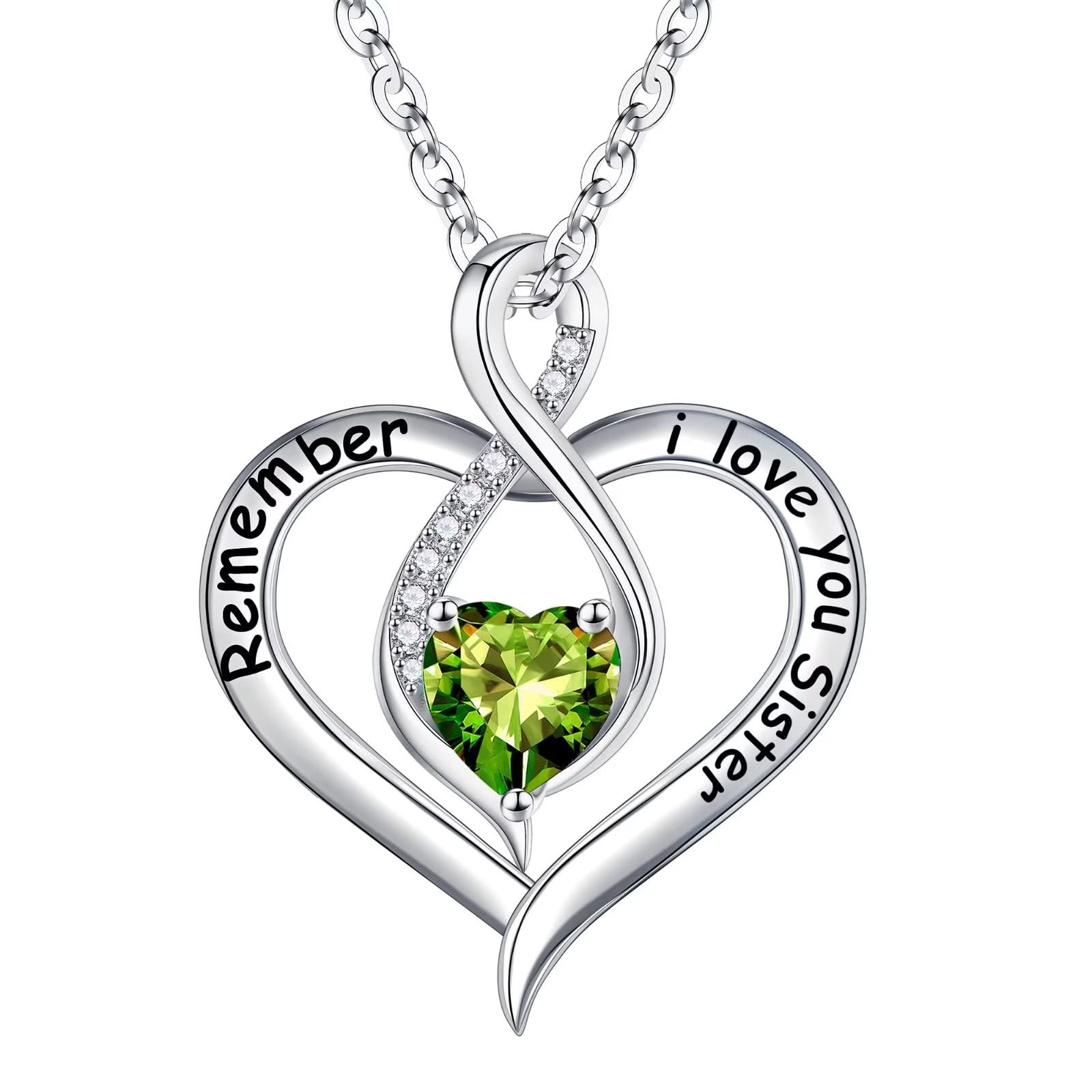 Ursilver Sister Gifts - S925 Sterling Silver Birthstone Necklace Engraved 'Remember I Love You' - Personalized Sister Jewelry with 12 Months Birthstones - Perfect Birthday Gift for Sister | Ideal for Sister's Day, Birthday Celebrations & Heartfelt Surprises