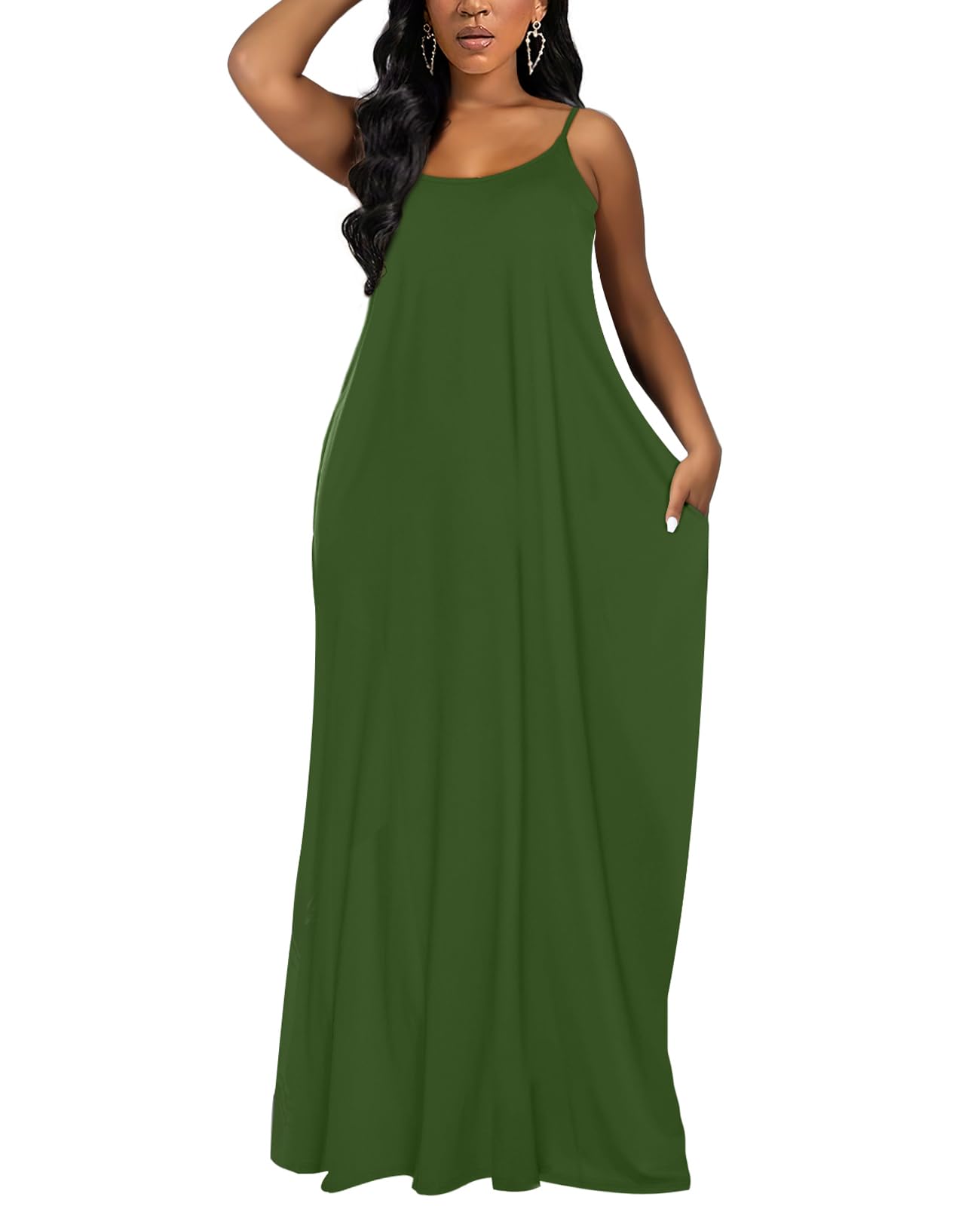 OFEEFAN Women's Summer Maxi Dress - Spaghetti Strap Flowy Long Dress with Pockets | Beach Cover Up, Vacation Outfit, Casual Sundress for Outdoor Activities